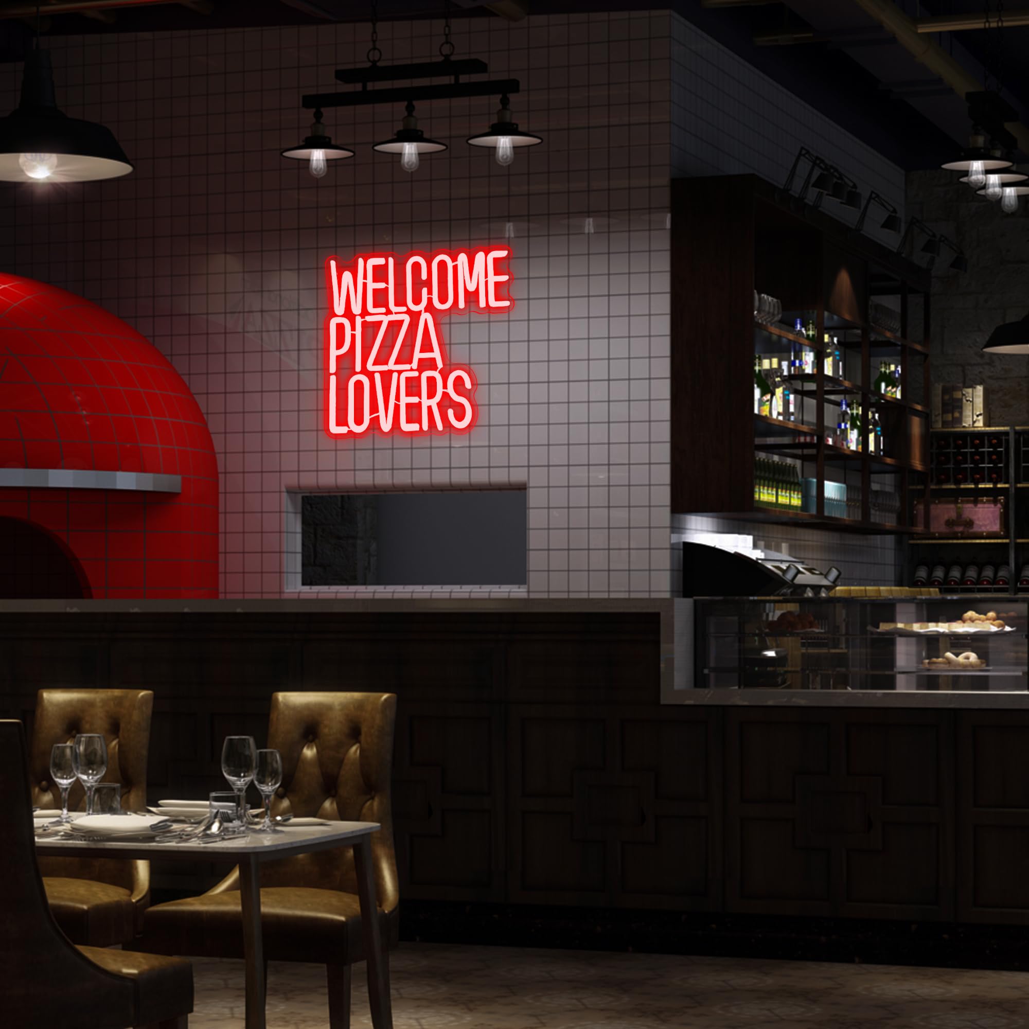 Welcome Pizza Lovers Neon Light  Red Dimmable Led Personalized Pizza Lovers Neon Sign  Family Restaurant Entertainment Room Food Theme Party Wall Neon Sign Decor Holiday Gift For Pizza Lovers  Children  Family (12.9*12.5In)