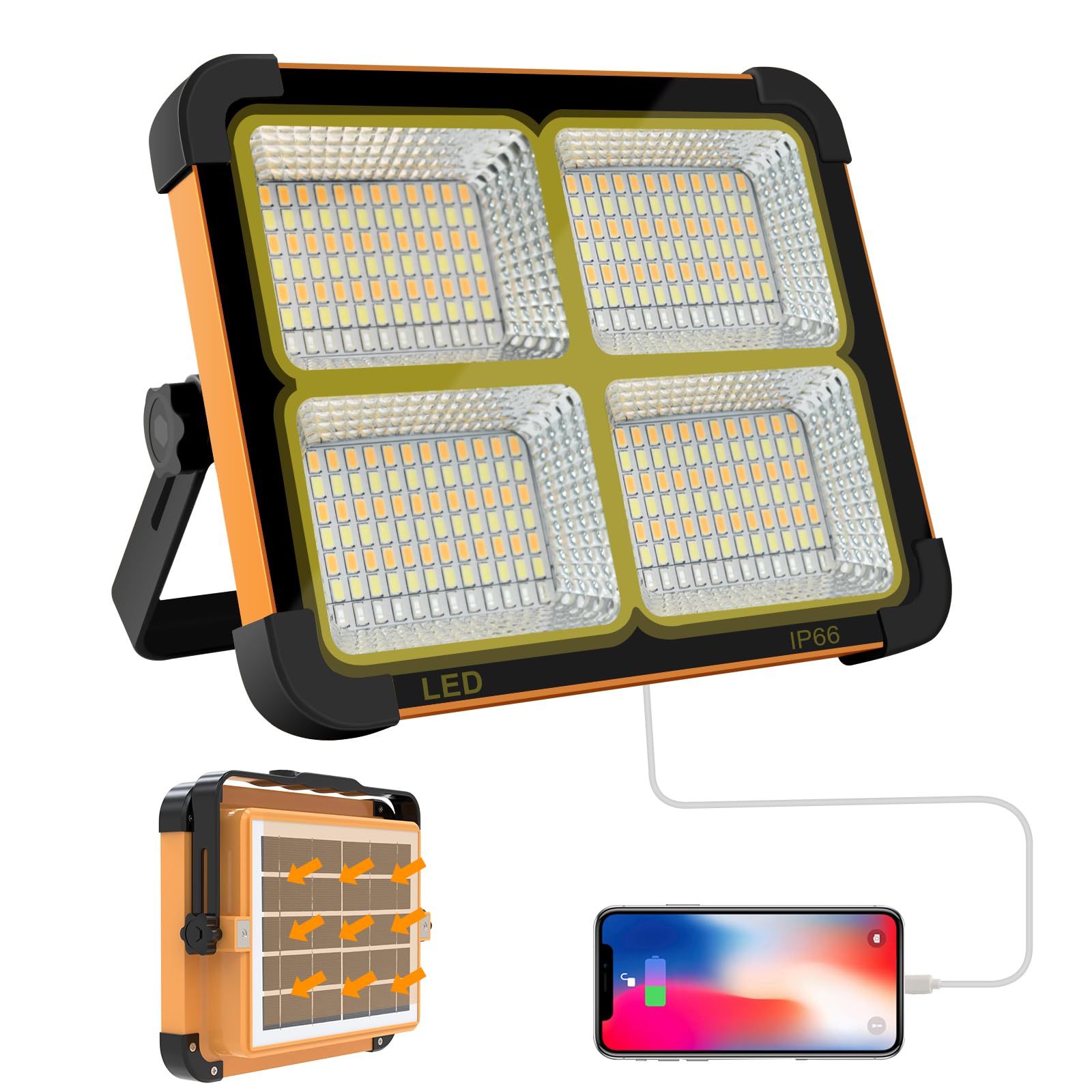 CosyEasy Portable LED Work Solar Light 100W 16500mAh 10000 LM with Stepless Brightness Job Site Battery Rechargeable LED Floor Light for Emergency Worklight for Hurricane (Orange Black)