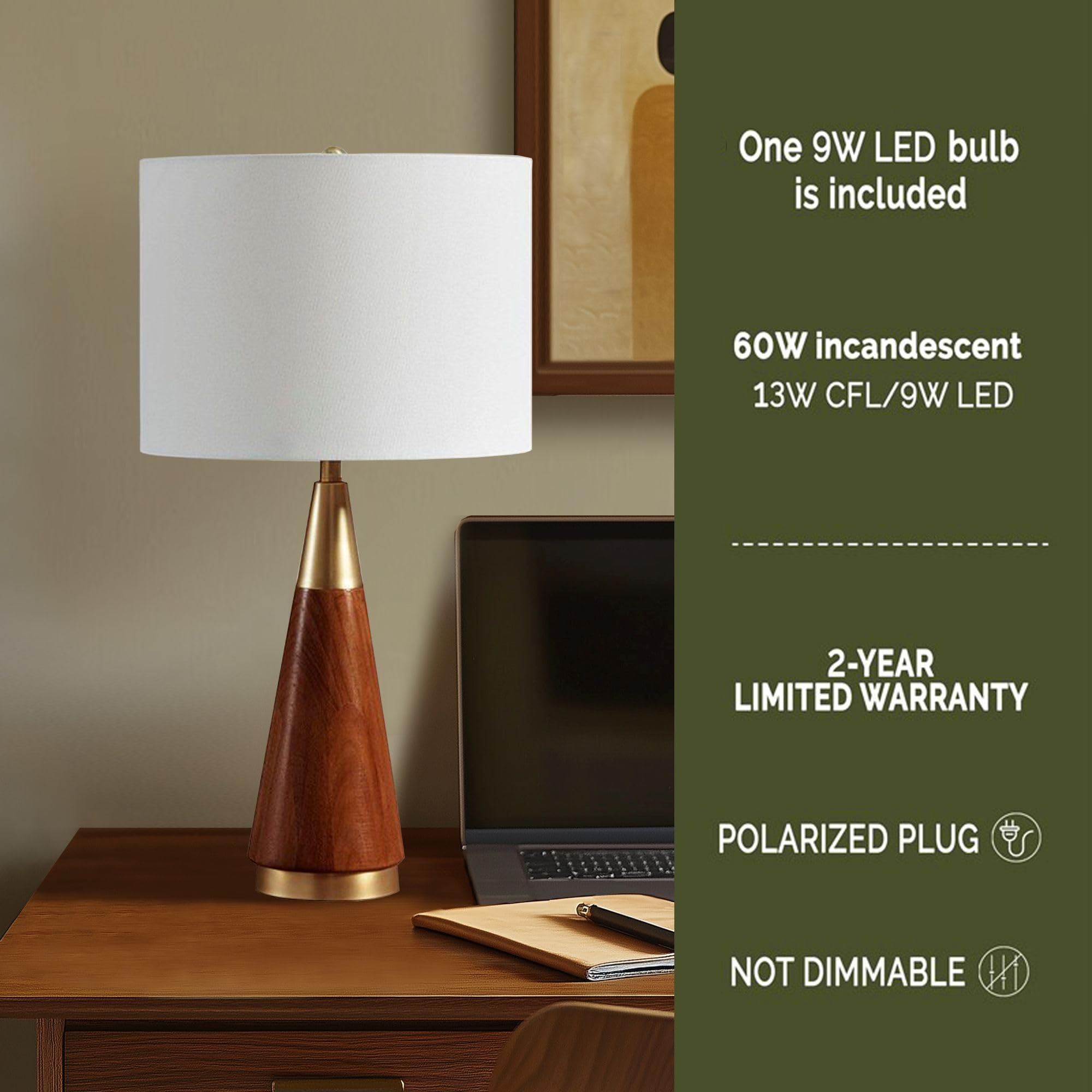 Ink+Ivy Chrislie Gold White Mid Century Modern Table Lamp, 13.5W X 13.5D X 26H, Rubber Wood & Iron, Model Ii153-0006
