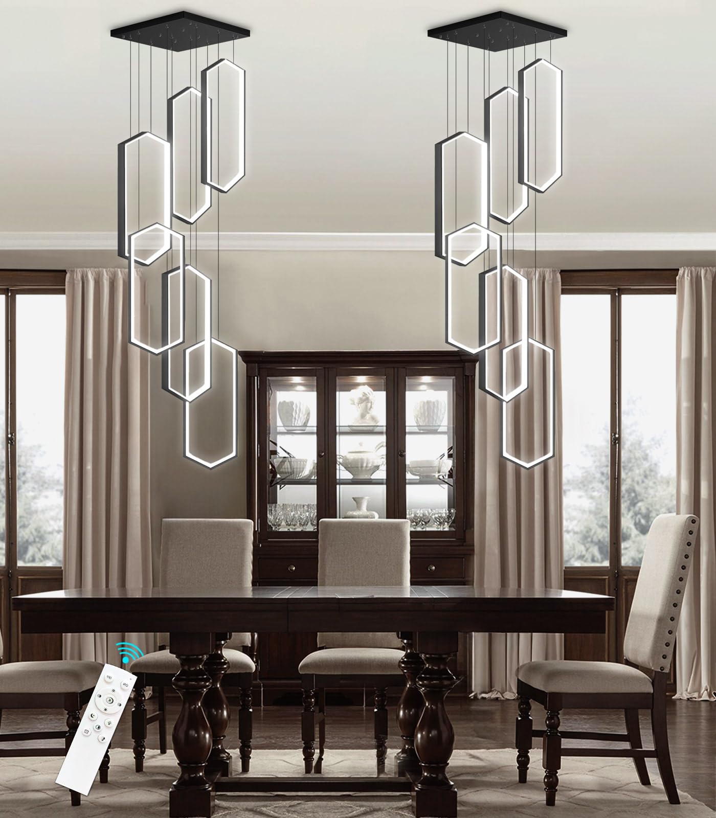 dolria 6 Rings Modern Chandelier LED Dimmable Pendant Lighting Adjust Flush Mount Ceiling Light for Foyer Lobby Living Room Stai