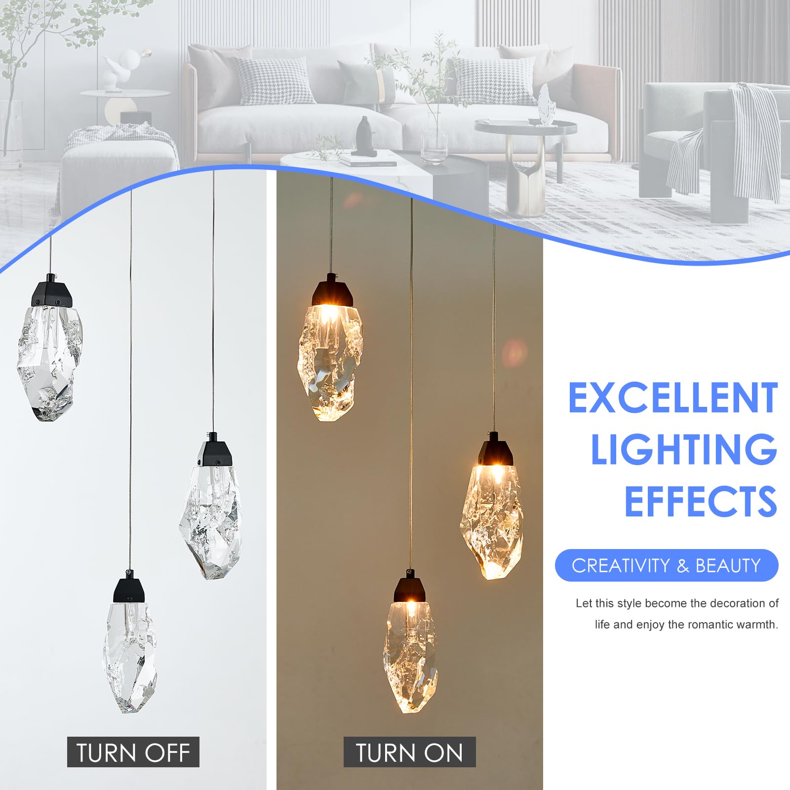Kokaizeeki 3 Lights Crystal Pendant Light Modern Cluster Chandelier Dimmable Pendant Light Fixture With Black Teardrop Design St