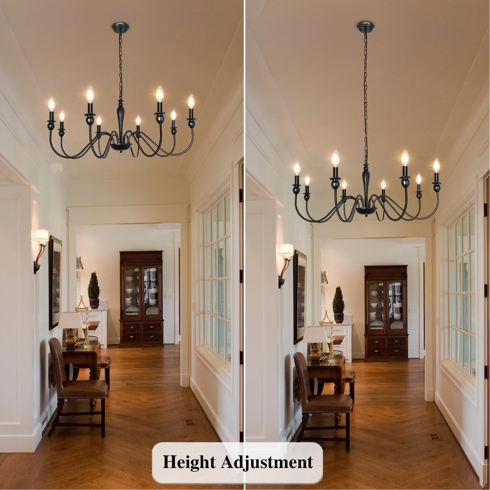 Lasenchoo 8-Light Black Farmhouse Chandelier, Industrial Candle Fixture For Dining Room & Kitchen