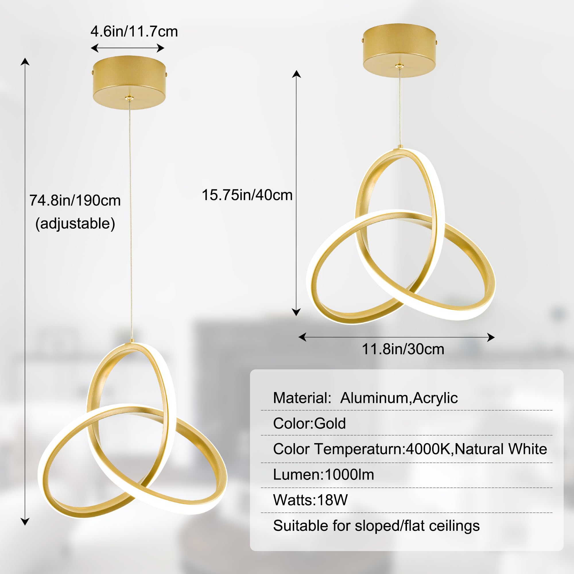Mayna Spiral Kitchen Pendant Lighting  4000K Modern Led Pendant Lighting  18W Adjustable Height Island Light Fixture For Kitchen Bedroom Kitchen Island Cafe  1 Pack (Gold)