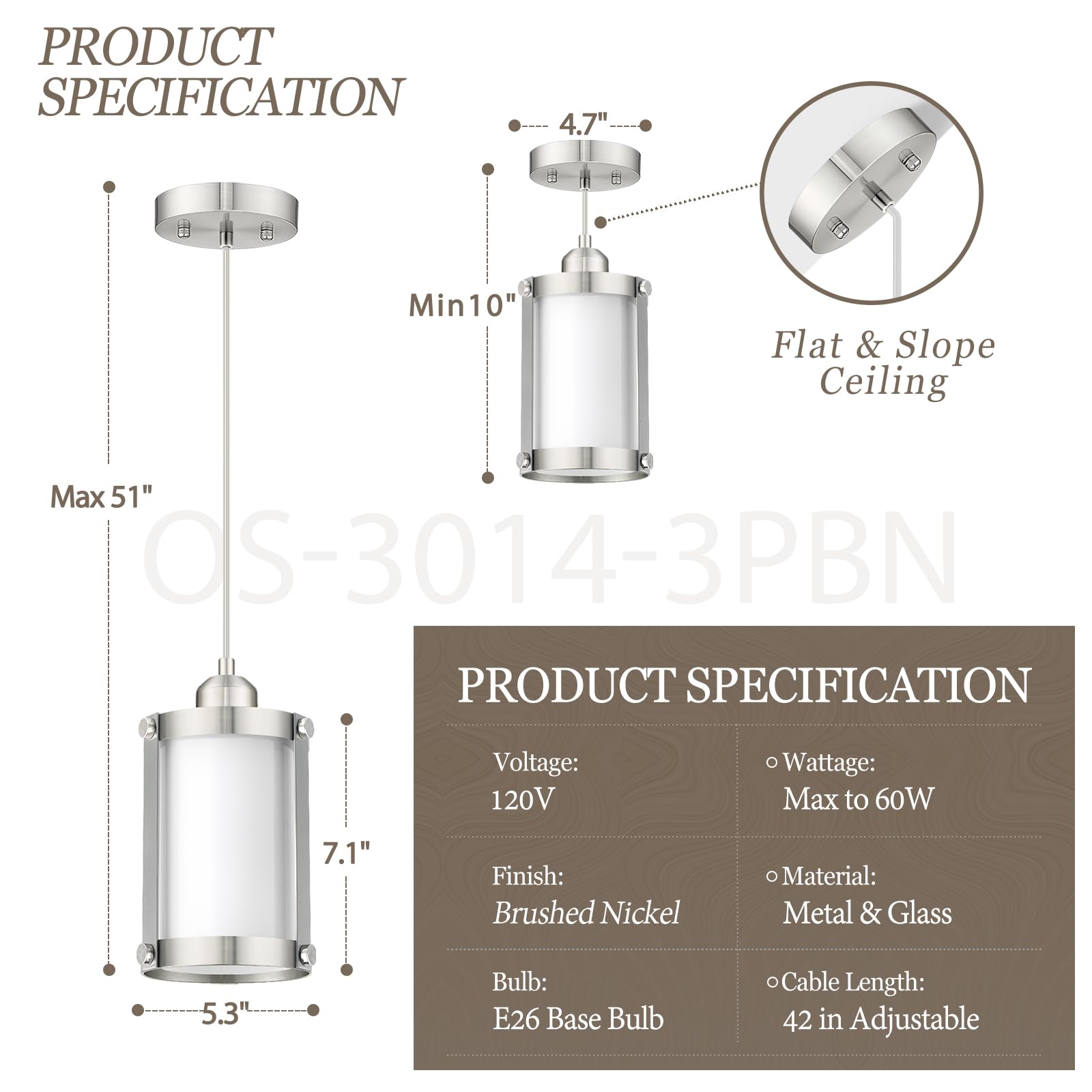 Osimir Brushed Nickel Pendant Lights Kitchen Island 3 Pack, Modern Kitchen Pendant Lighting Over Island With Milk Glass, Farmhou