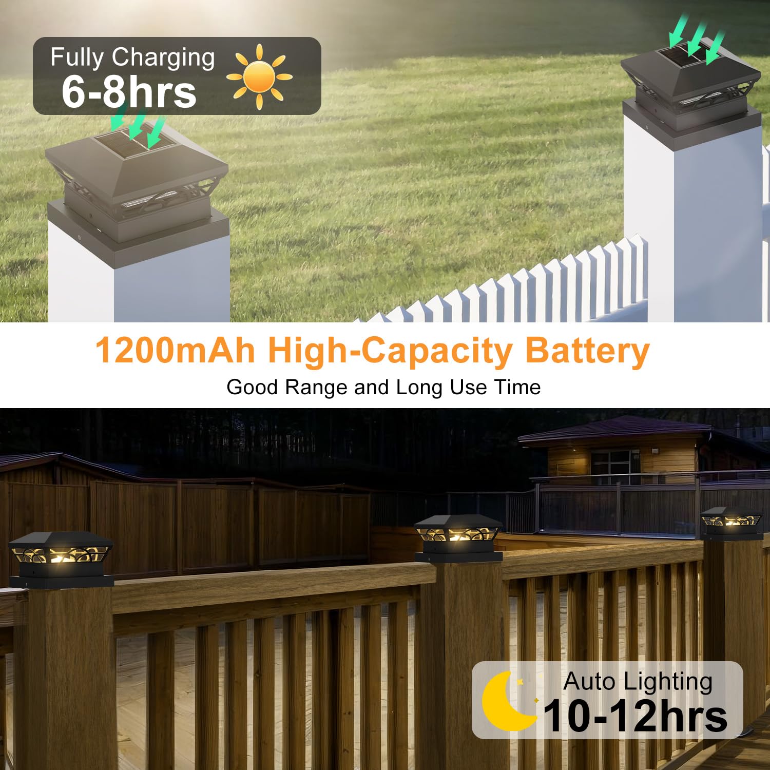 T-Sun 6 Pack Solar Post Cap Lights, Waterproof Warm/Cold White For 4X4 5X5 6X