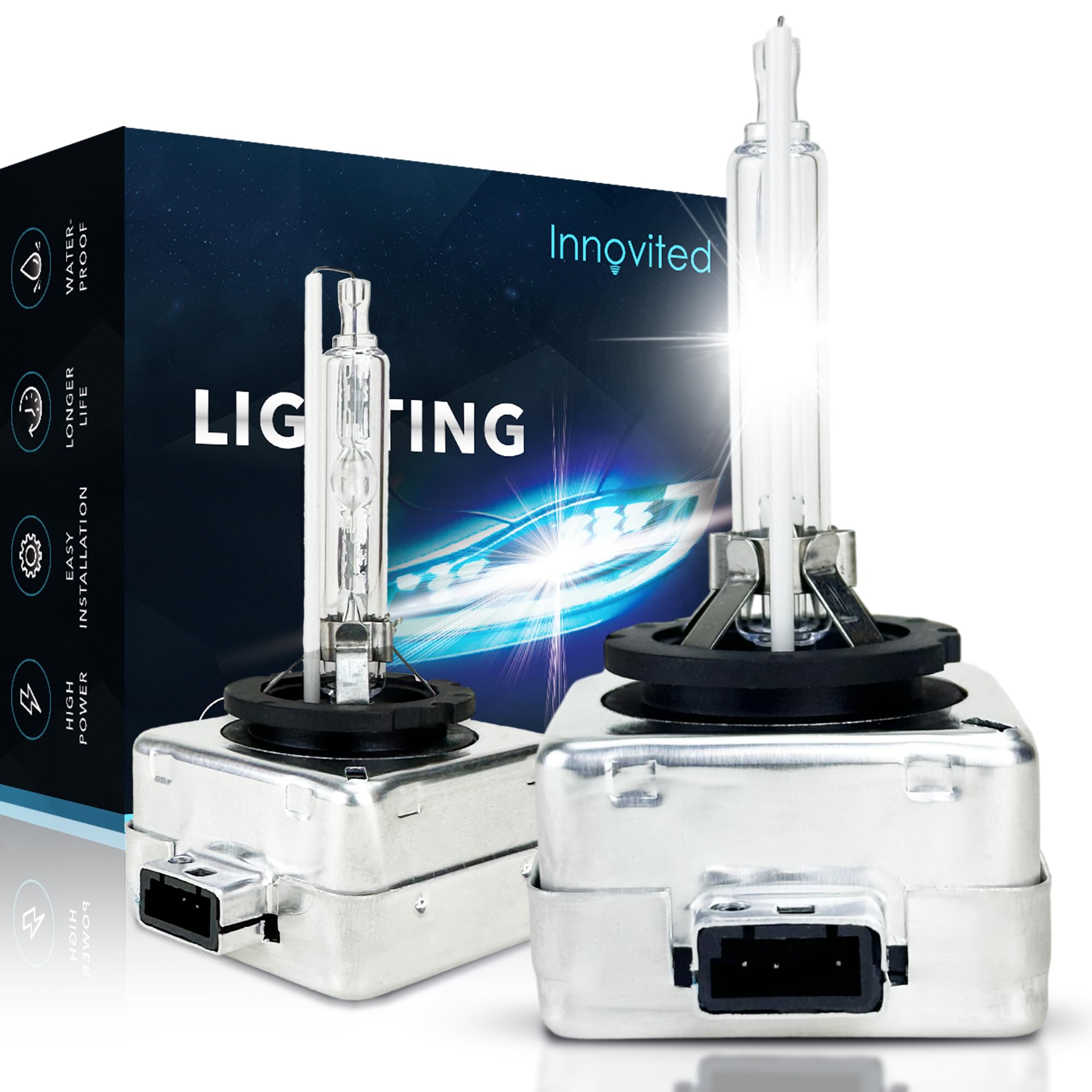 Innovited D1S HID Xenon Headlight Bulbs 8000K White Blue High Low Beam 66144 66140 85140 85415,etc Replacement Bulb - Pack of 2