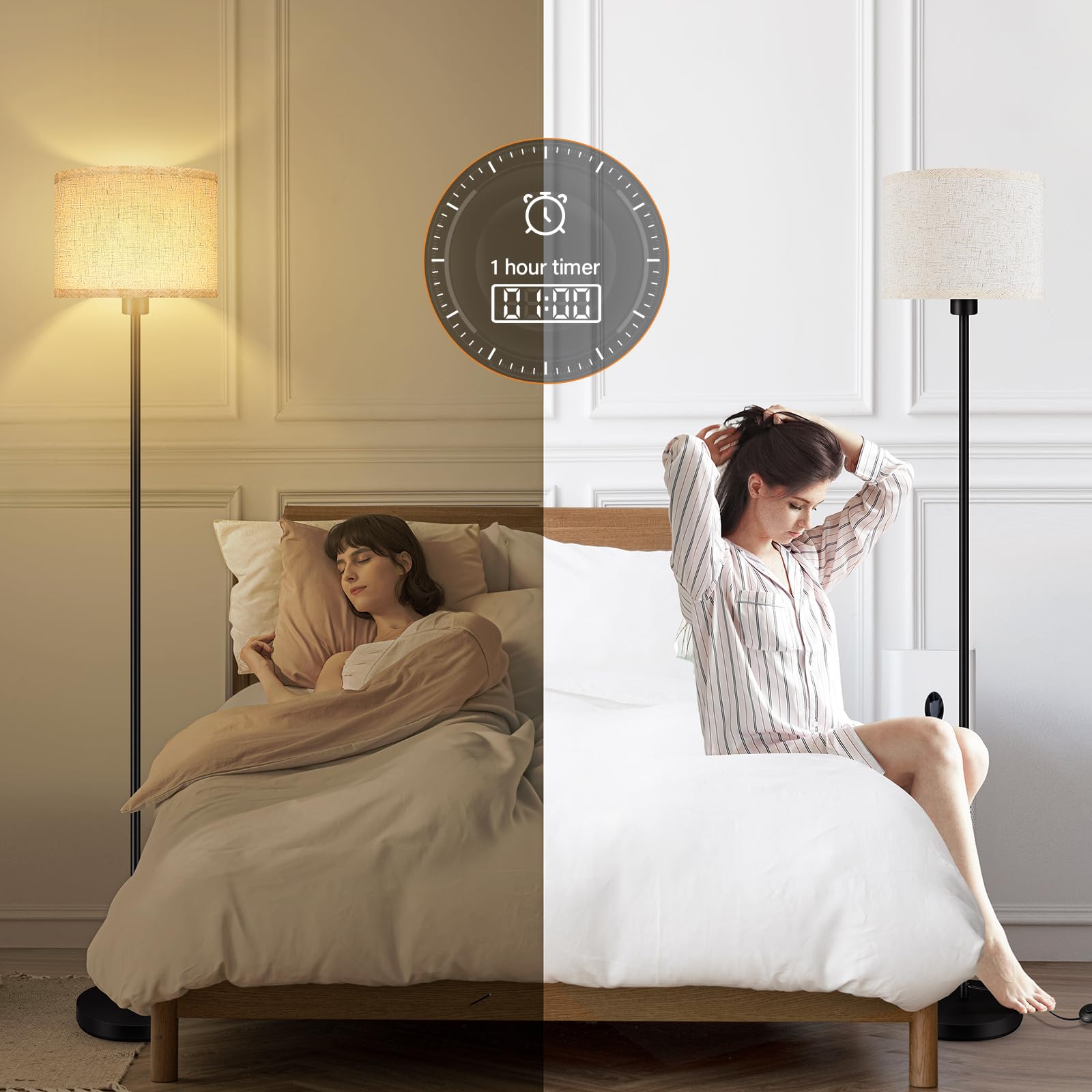 Floor Lamps For Living Room, Stepless Dimmable Floor Lamp With Remote, 2700K-6500K Colors Temperature & Brightness Adjustable,10