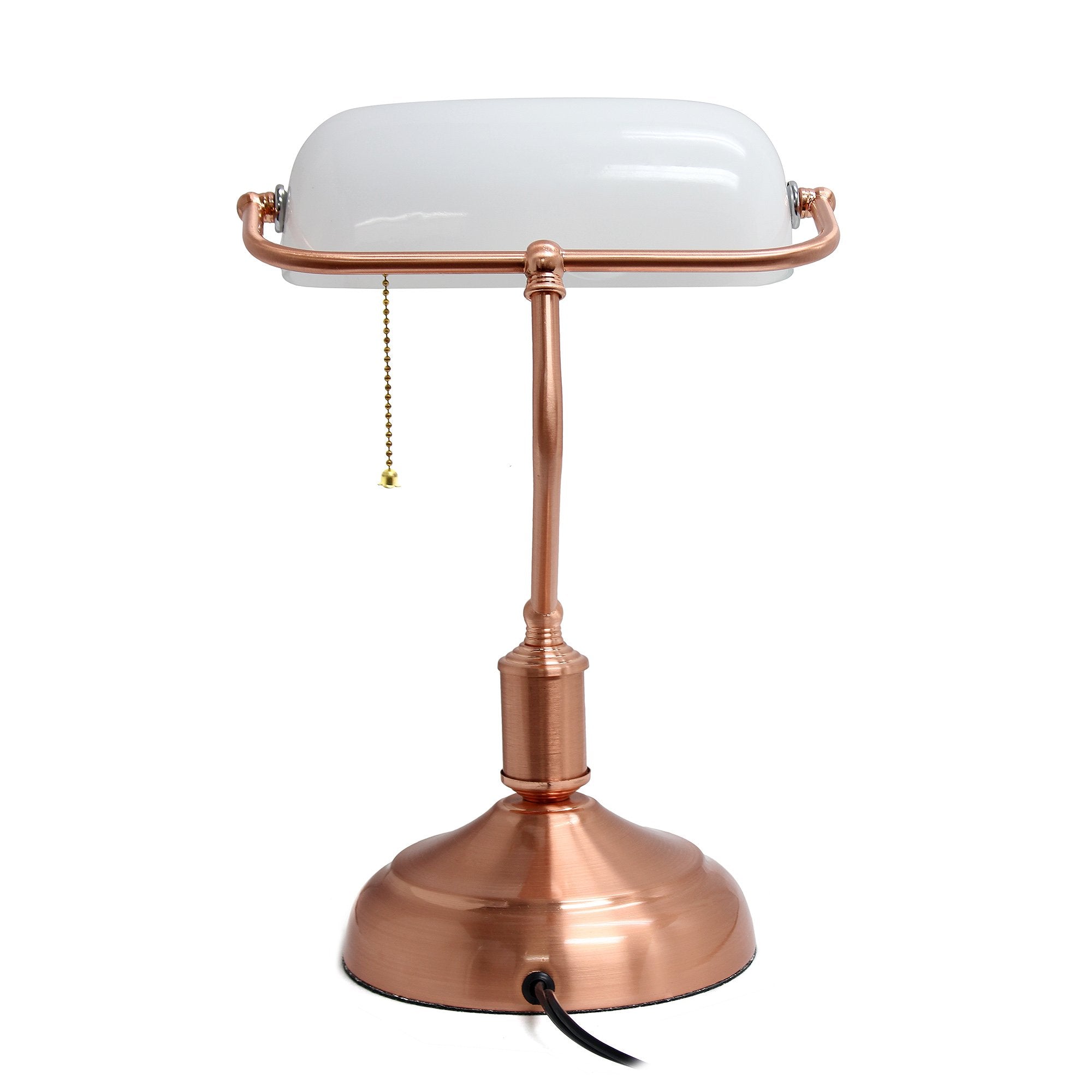 Simple Designs Lt3216-Rgd Executive Banker'S Desk Lamp With White Glass Shade, Rose Gold
