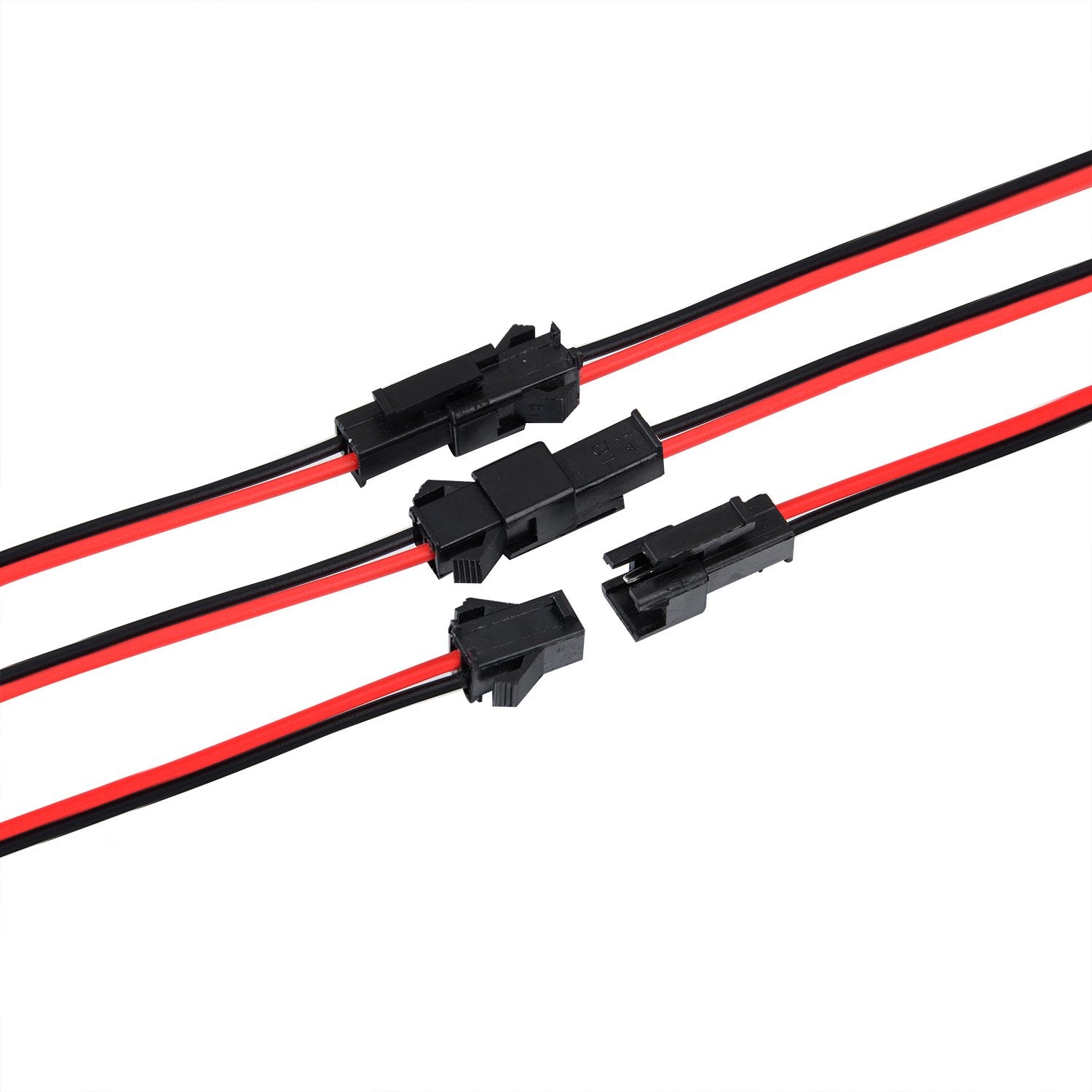 Mudder 22 AWG JST SM 2 Pin Connector Adapter with 135mm Cable Wire for LED Light, Red and Black, 20 Pairs