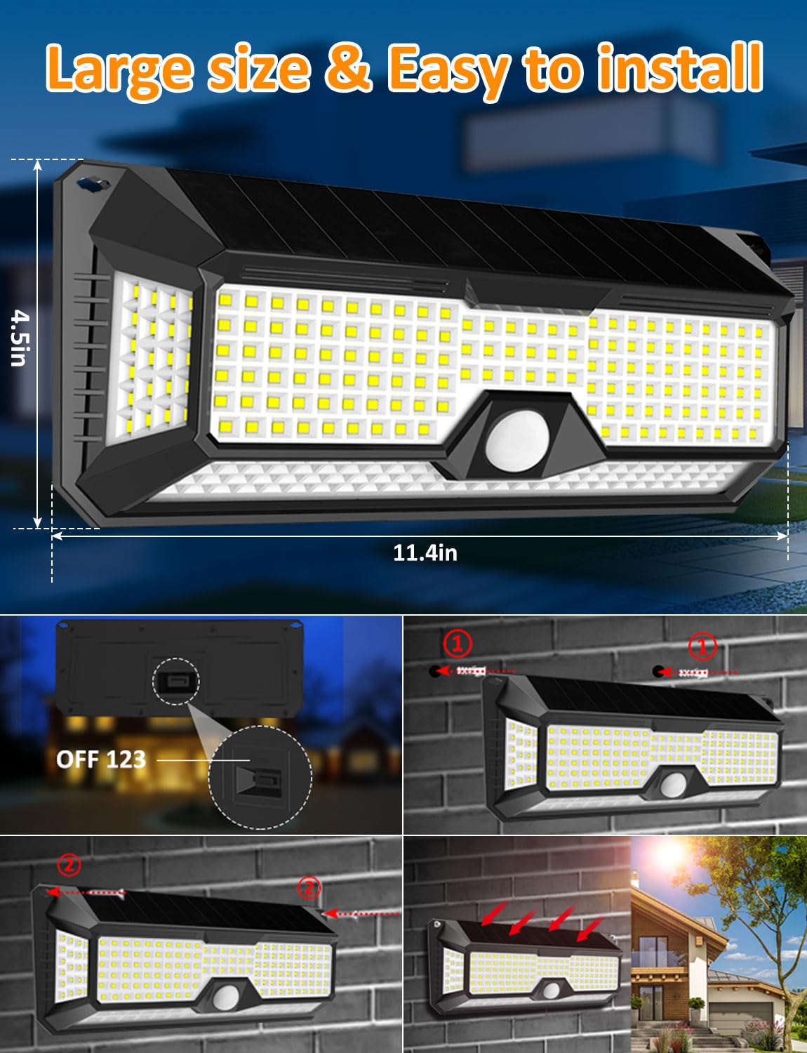 LECLSTAR Solar Outdoor Lights 4000Lm 268 LED Motion Sensor IP65 Waterproof 2 Pack Black