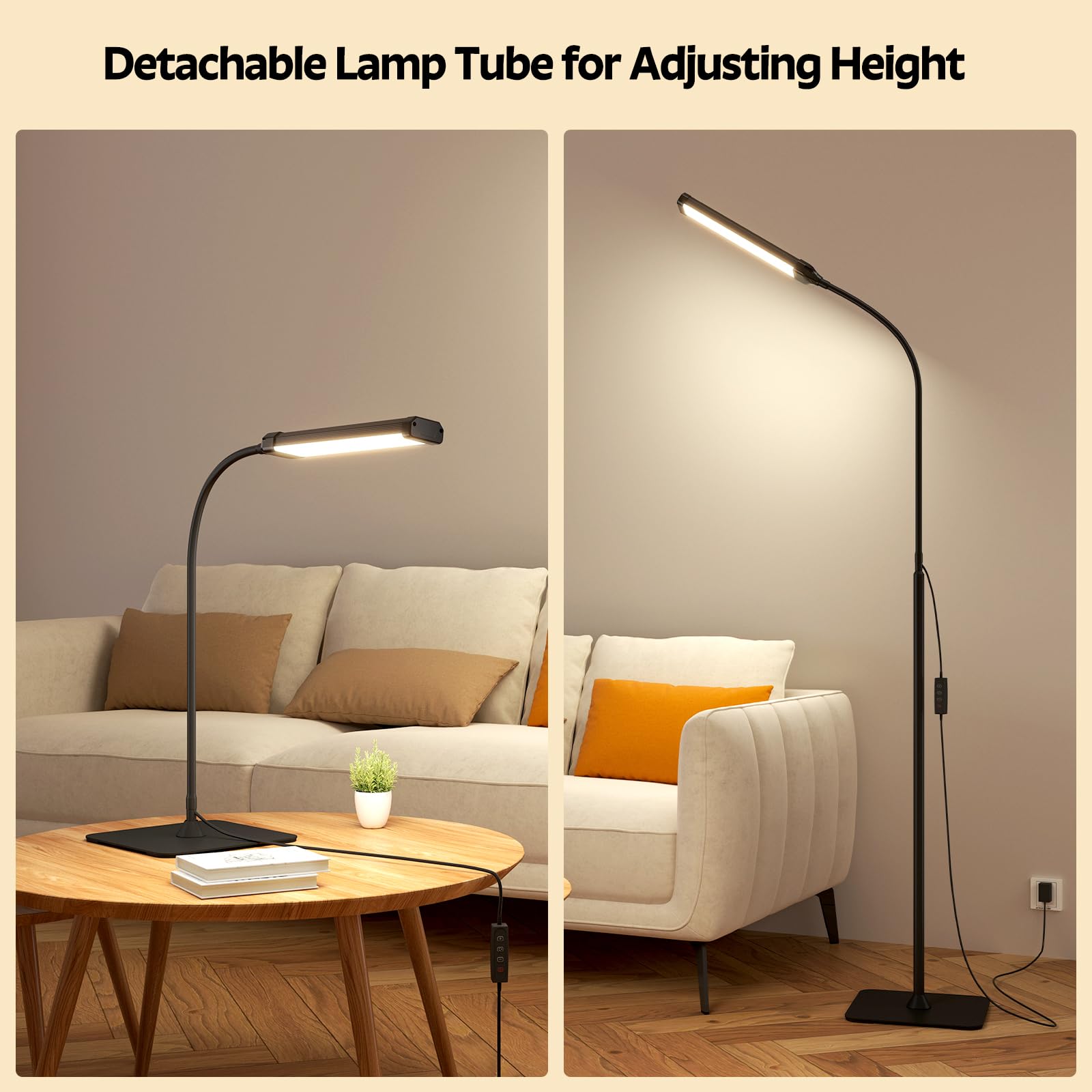 Led Floor Lamp, Reading Lamps Adjustable Stepless Colors & Brightness Gooseneck Standing Lamp, Nail Tech Lamp, Lash Light For Ey
