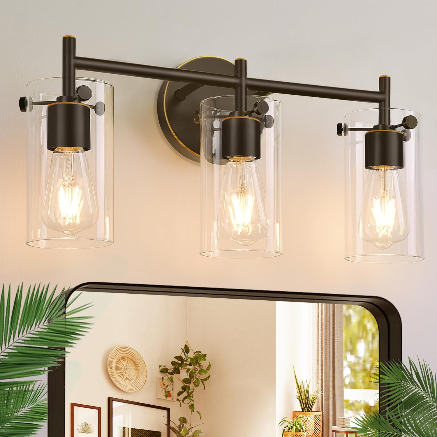Indoi 3-Light Bathroom Light Fixtures 2023 Upgrade, Oil-Rubbed Bronze Modern Vanity Lights With Clear Glass Shade, Bathroom Wall