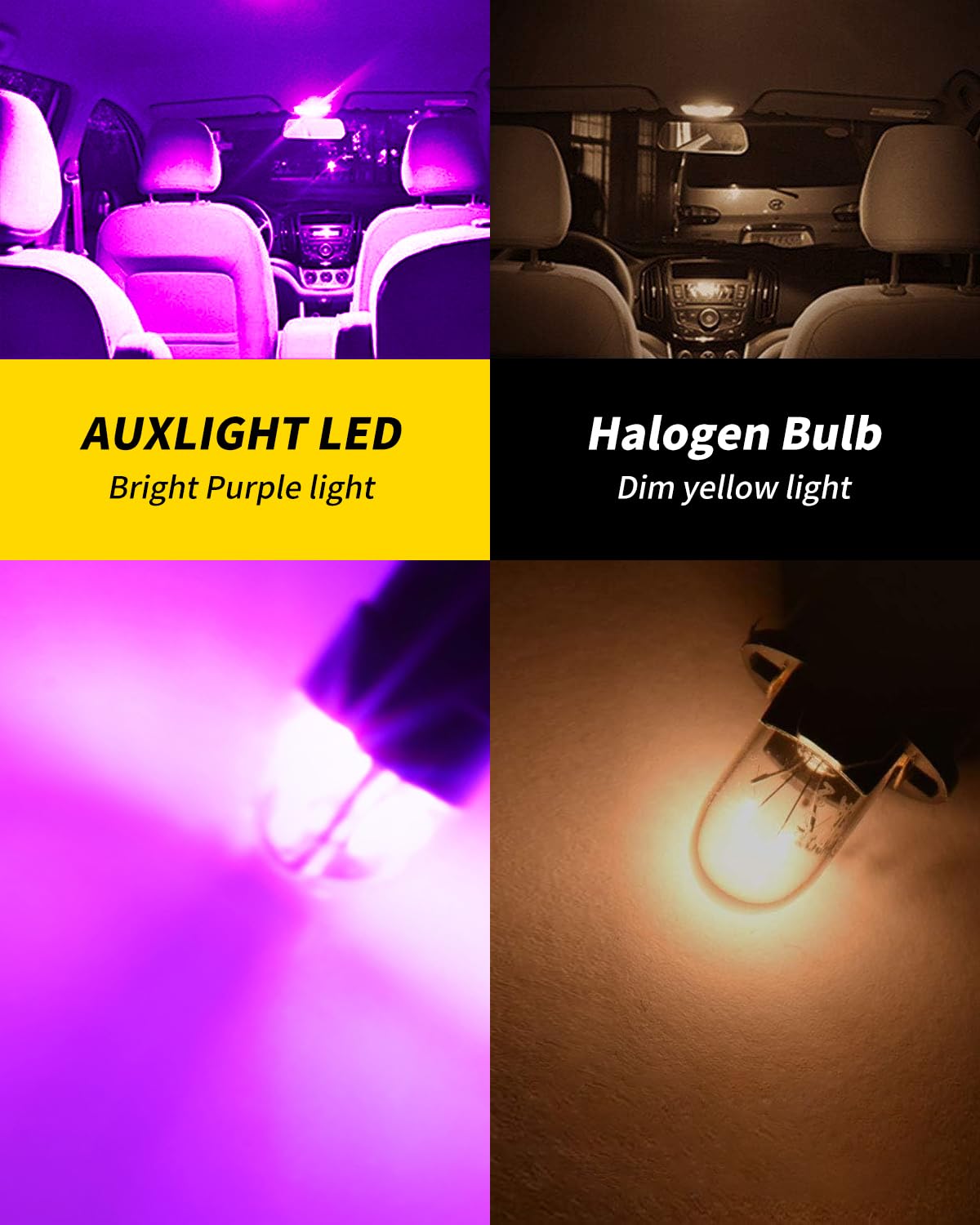 AUXLIGHT BA9S Error Free LED Bulbs, Super Bright 3030-SMD, Purple, Pack of 10