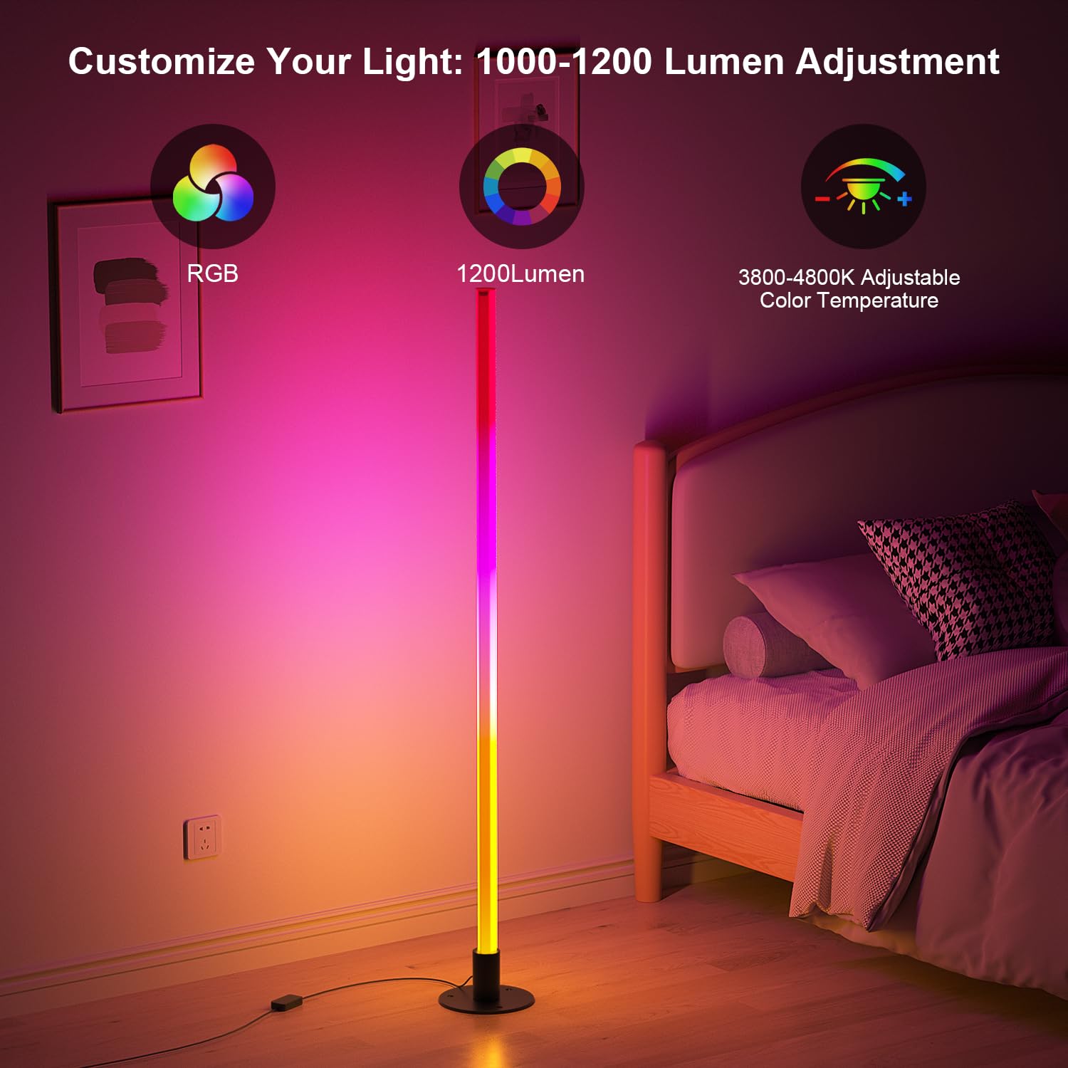 Carry360 Smart RGB Corner Floor Lamp - 2PCS, LED, APP & Remote Control, 1200 Lumen, Music Sync, Modern Design for Living Room & Bedroom