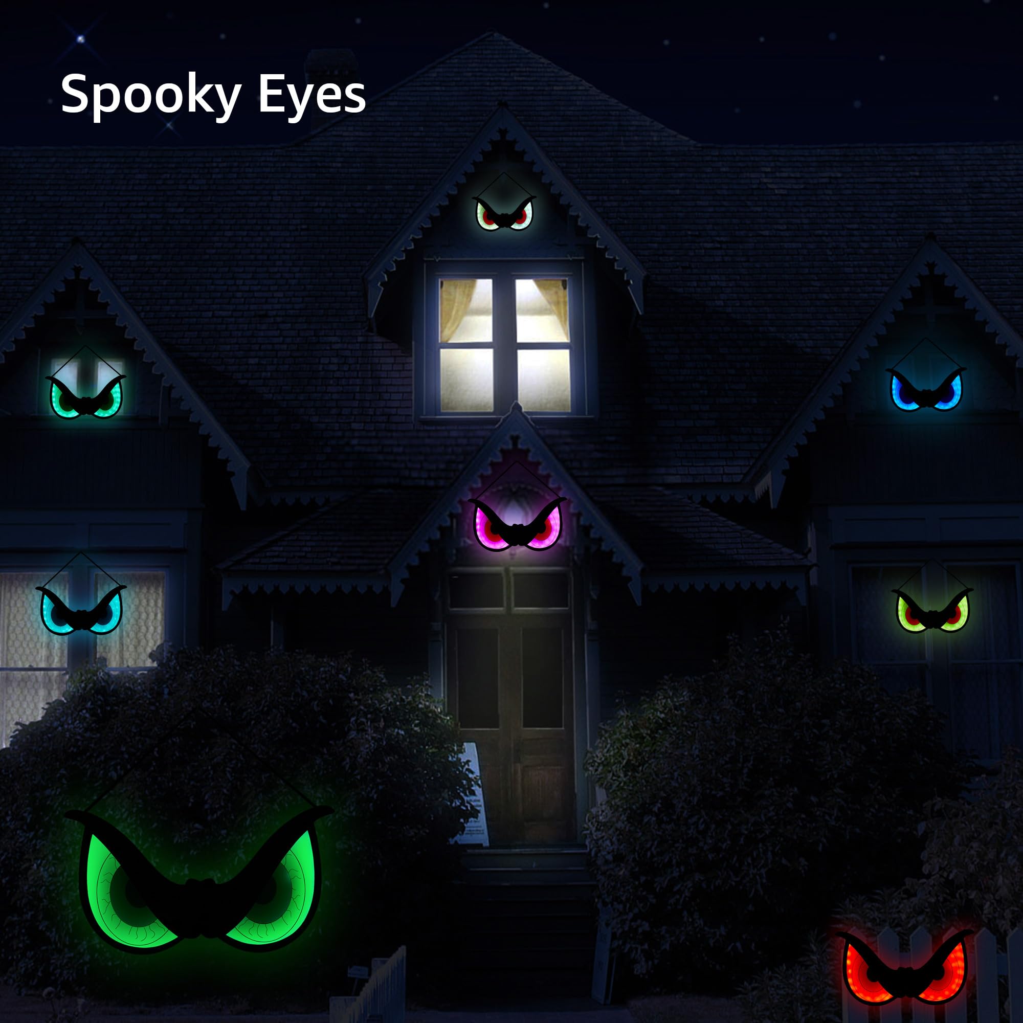 Blctec Halloween Decorations Spooky Eyes Lights, 20 Inch Large Wooden Halloween Window Eye Lights With 7 Color Modes And Usb/Battery Operated For Home, Wall, Window, Trees Halloween Décor, Style A