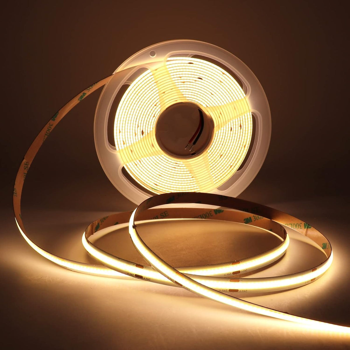 MALIIGAZA 12V Flexible COB LED Strip Light Tape 3000K Warm White Color, 480LEDs/m 16.4FT/5M CRI>90, High Bright Ribbon Light for
