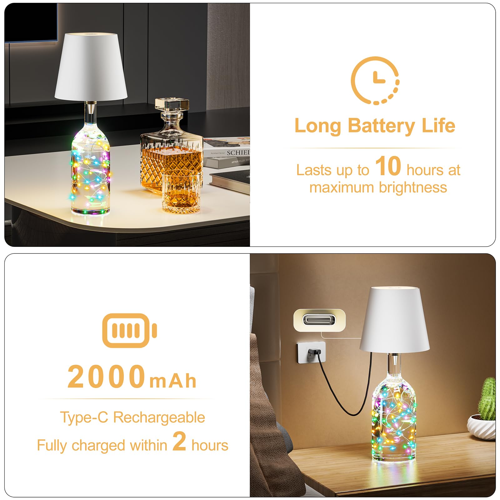 HOMEBEST Wireless Bottle Lamp with Remote & Timer, Rechargeable, White, 1 Pack, Model HL10-WH1P