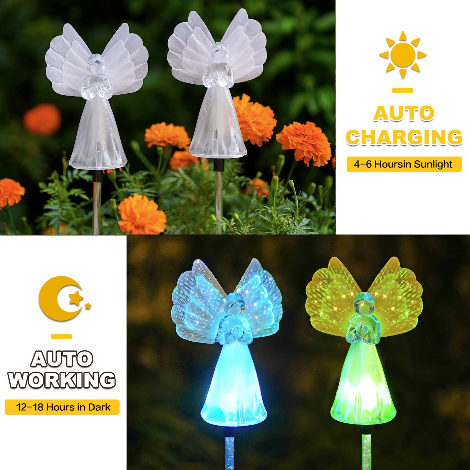 Outdoor Solar Garden Lights,2 Pack Solar Angel Decorative Lights, Ip67 Waterproof Color Changing Led Solar Outdoor Lights,Solar