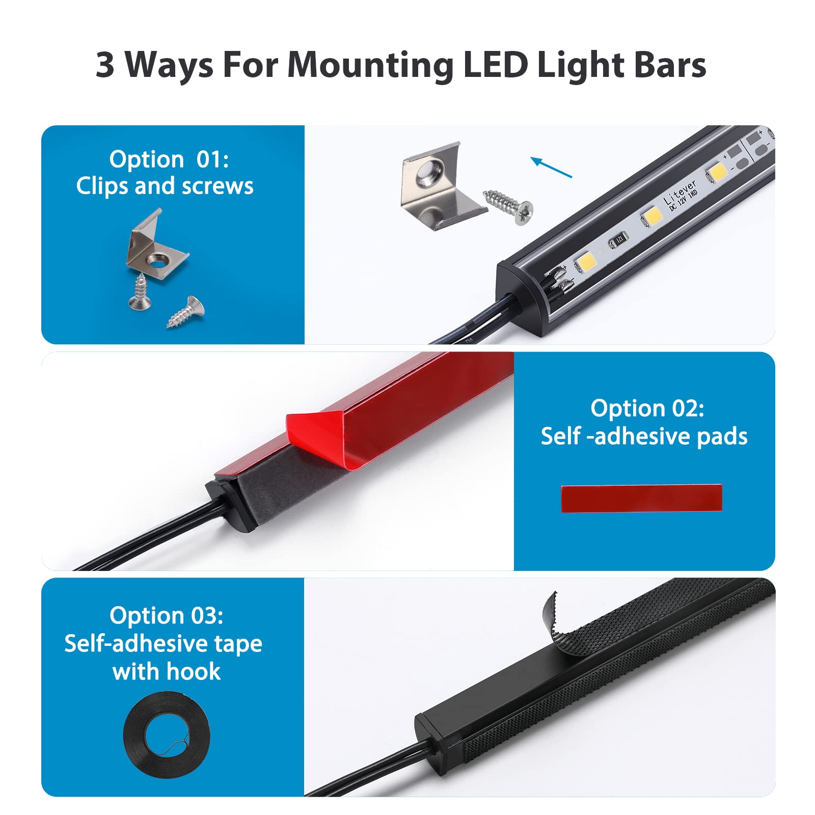 Litever LED Safe Lighting Kit - 6 Slim 12" Light Bars, Linkable, Daylight 5000K, Model LL-027-Safe-50K6BC-12Door for