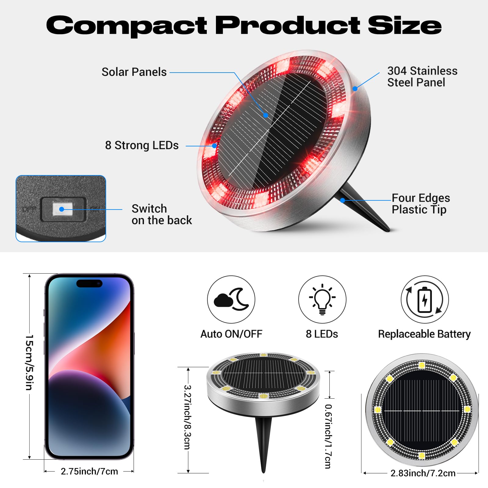 Peasur Mini Solar Ground Lights Outdoor  4 Pack Flat Solar Powered Disc Lights  Ip68 Waterproof  Anti-Rust  Landscape Lighting For Pathway Garden Yard Lawn Walkway Landscape Driveway  Red