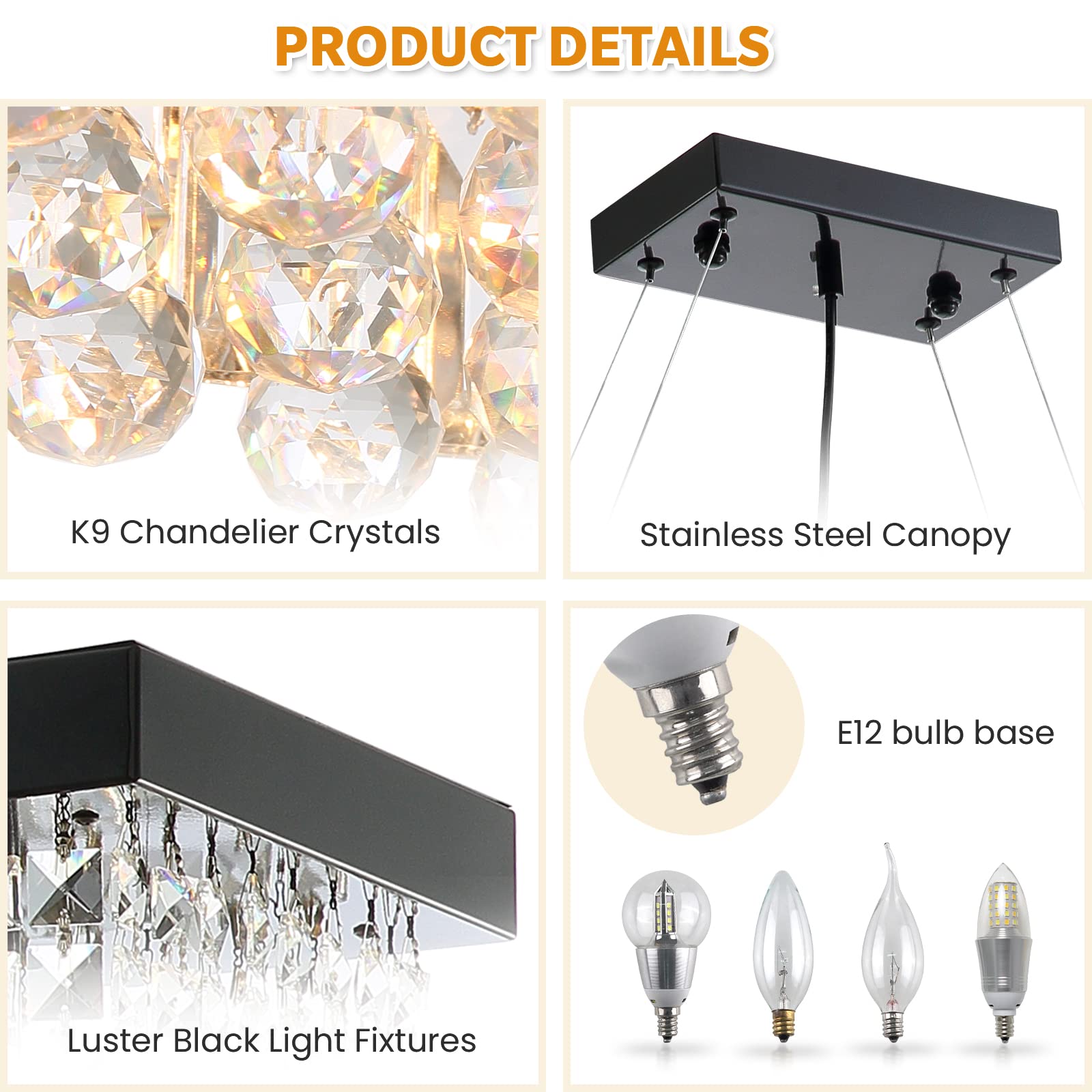 7Pm K9 Crystal Chandelier - Modern Rectangular Pendant Light, Black, L47Xw10Xh10, Stainless Steel, Model Cl010843