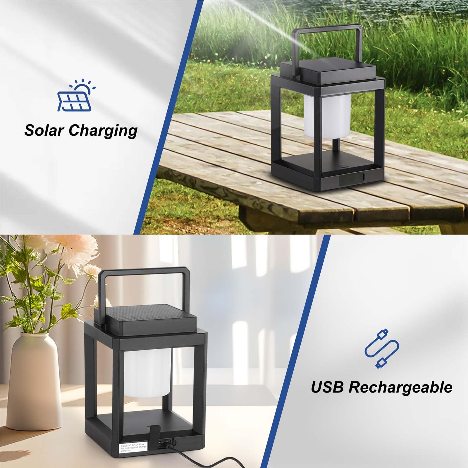 Ridalux Solar Lantern Outdoor Table Lamp - Portable Waterproof Led Lights For Patio & Camping