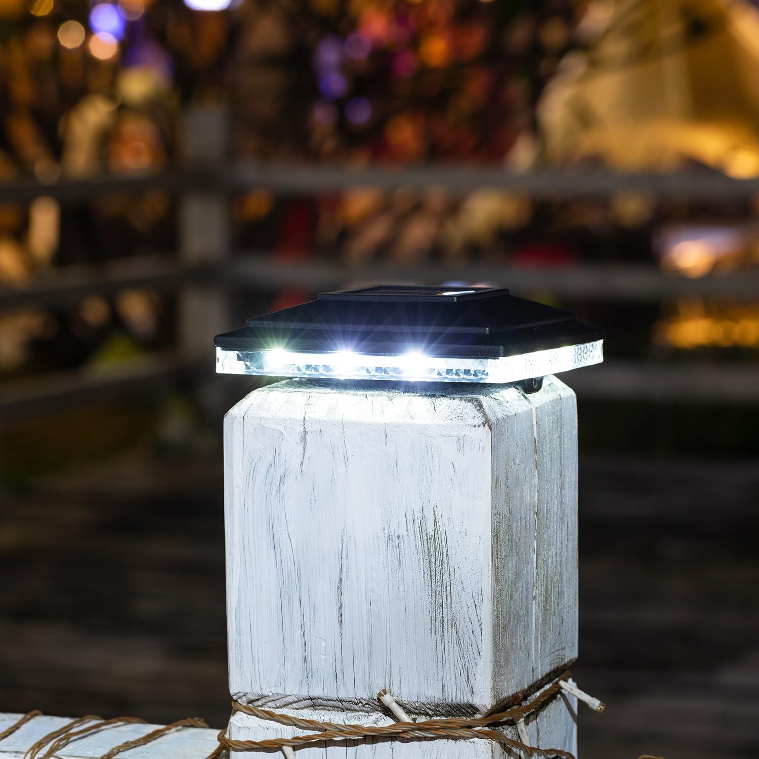 Huyieno Solar Post Cap Lights,Outdoor Deck Fence Post Lights,Powerful Lithium Battery 20Lumens Two Light Modes Warm White/Bright