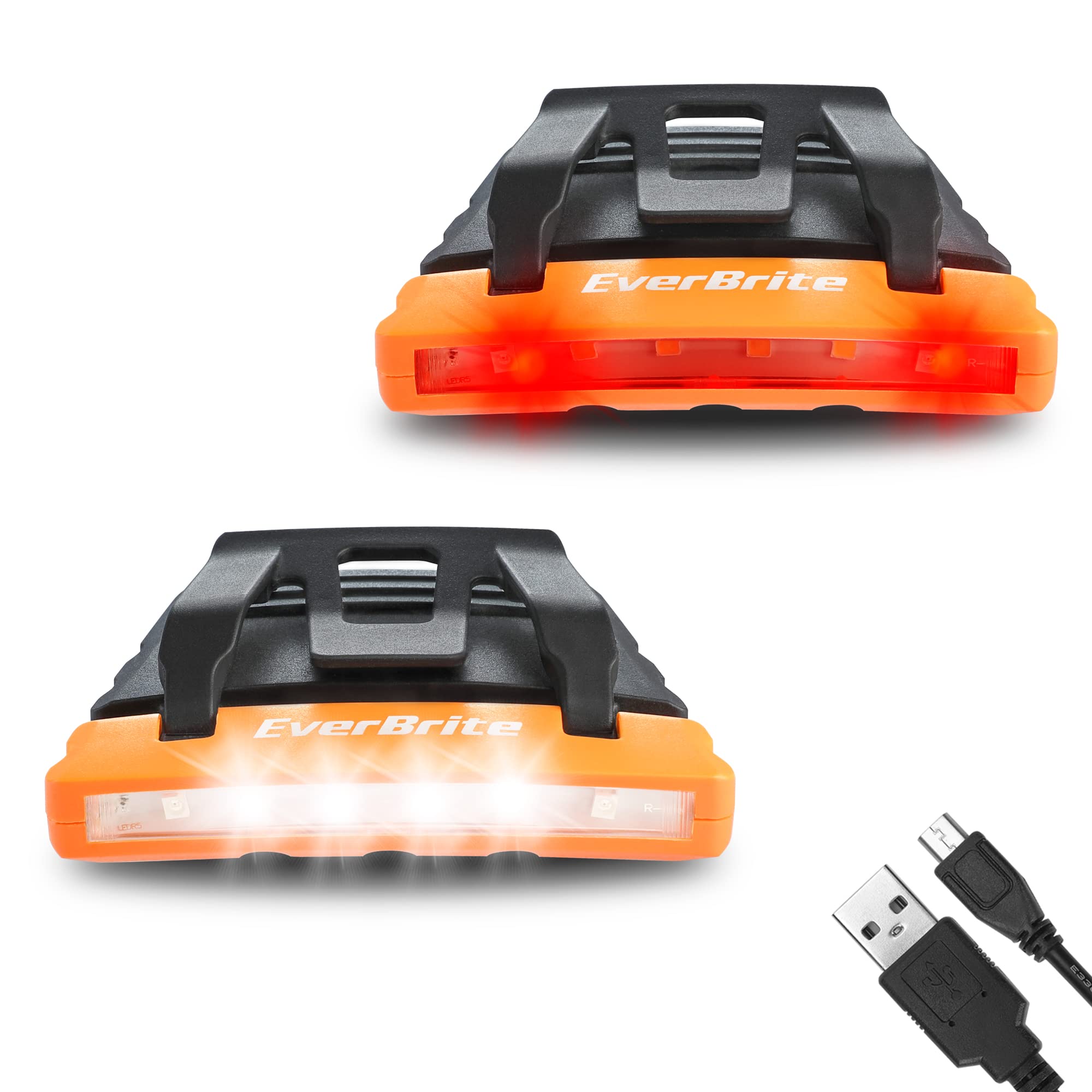 EverBrite Rechargeable Hat Light - Waterproof Clip-on Cap Light, Red Light, Pivoting Head, IPX4 Water Resistant, ABS Material, 2-Pack