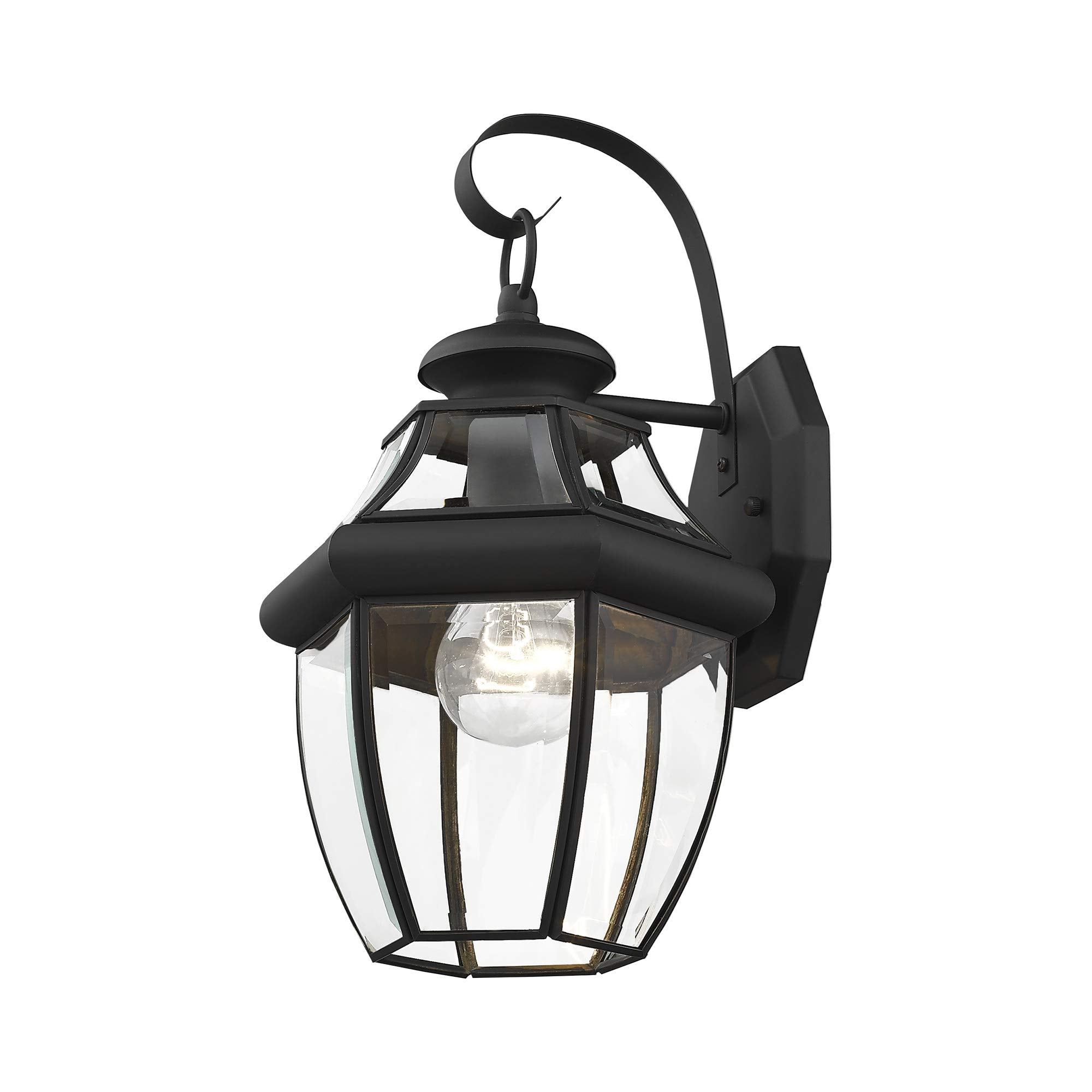 Livex Lighting 2151-04 Monterey 1 Light Outdoor Black Finish Solid Brass Wall Lantern With Clear Beveled Glass, 13'' X 8.5'' X 8