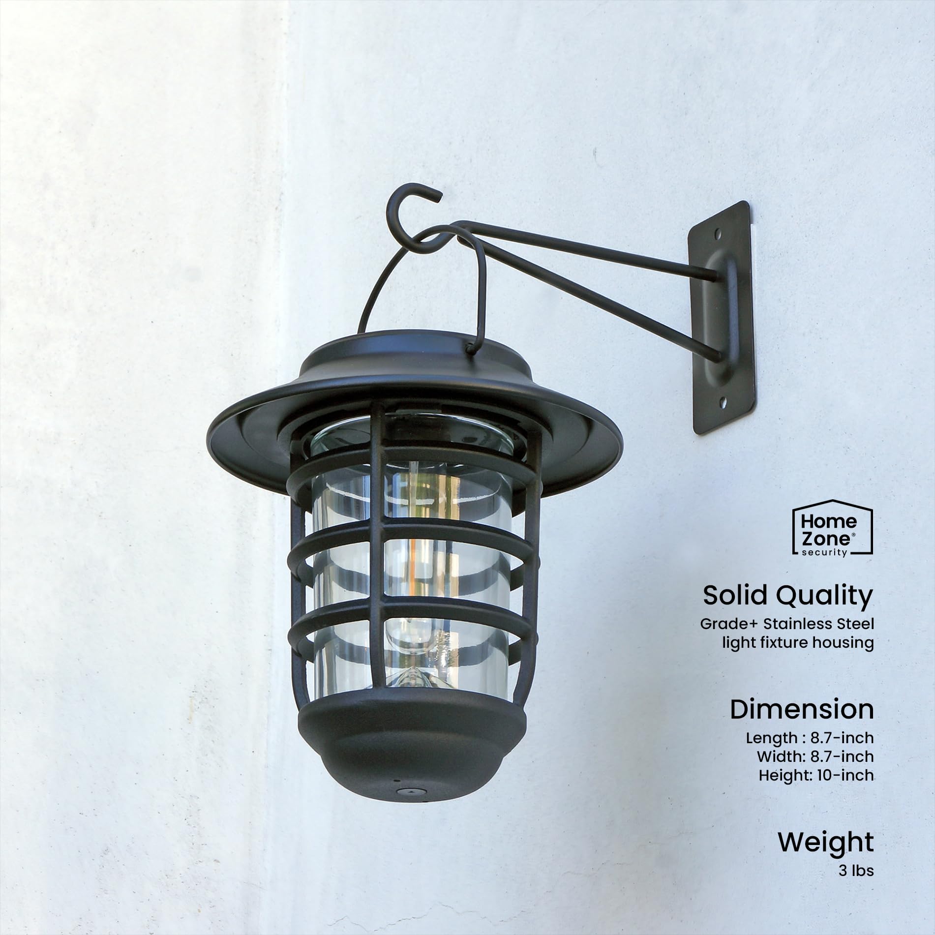 Home Zone Security 2-Pack Solar Wall Hanging Lights Lifepo4 Battery 3000K Warm 20Lm Up To 12 Hours Dawn Motion Sensor Auto, Ip65