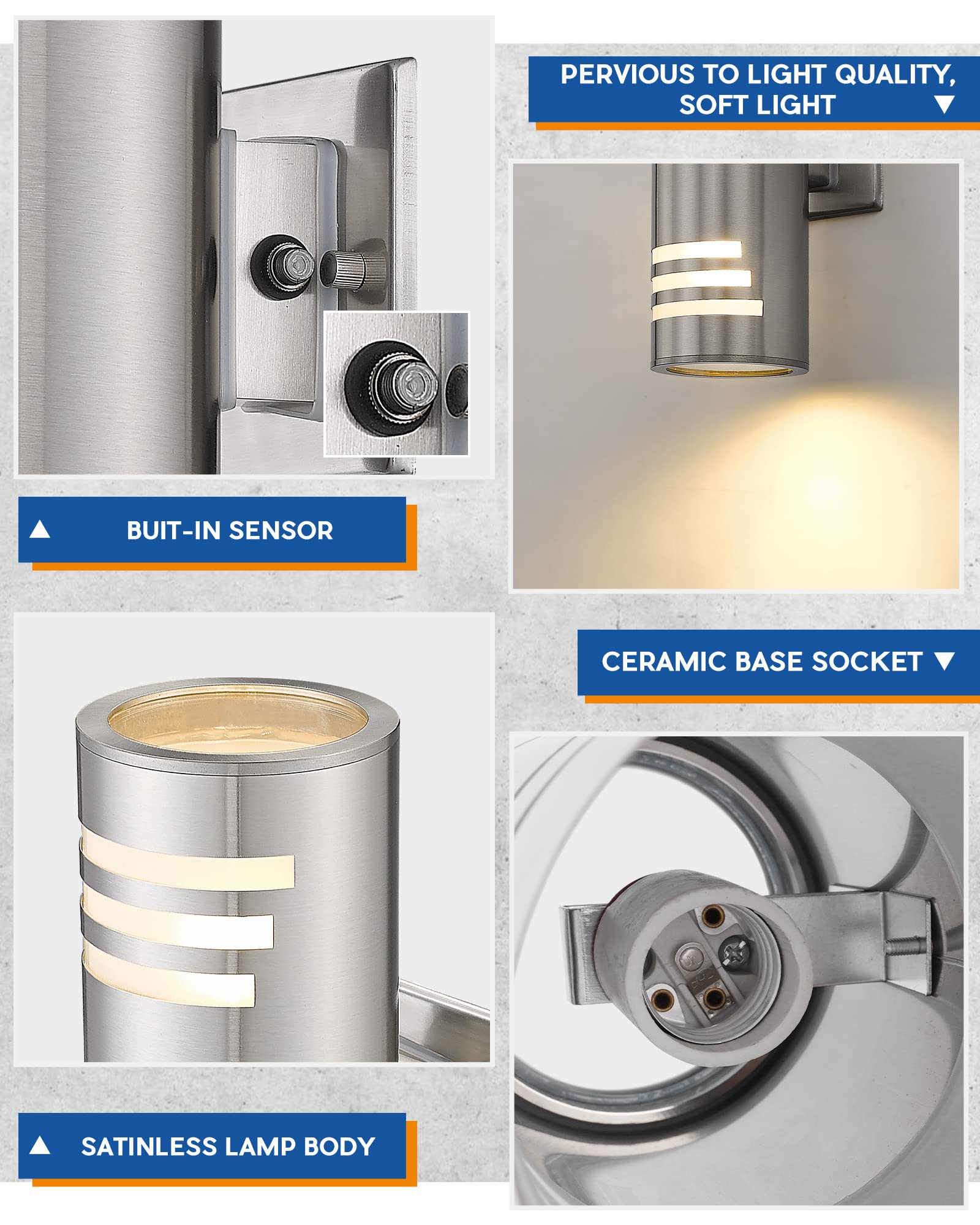 Tengxin Dusk To Dawn Outdoor Wall Lights,Exterior Wall Light Fixture With Stainless Steel Cylinder,Sensor Lights For Outside,Wat