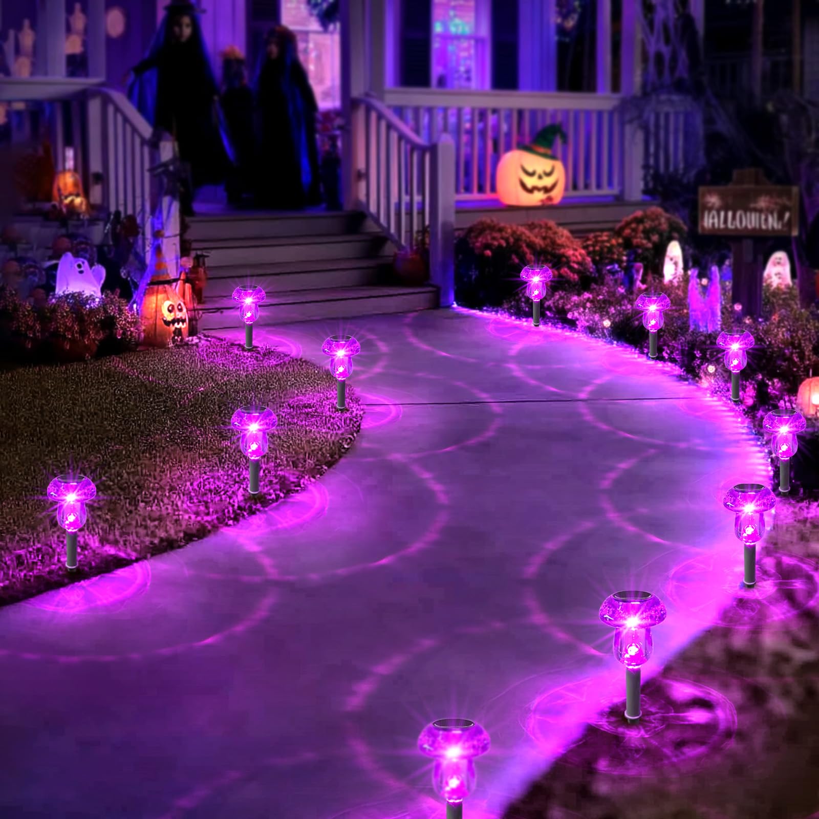 Benany Solar Powered LED Mushroom Lights, 16 Pack, Waterproof, Purple, for Garden & Pathway, Model MU001lights