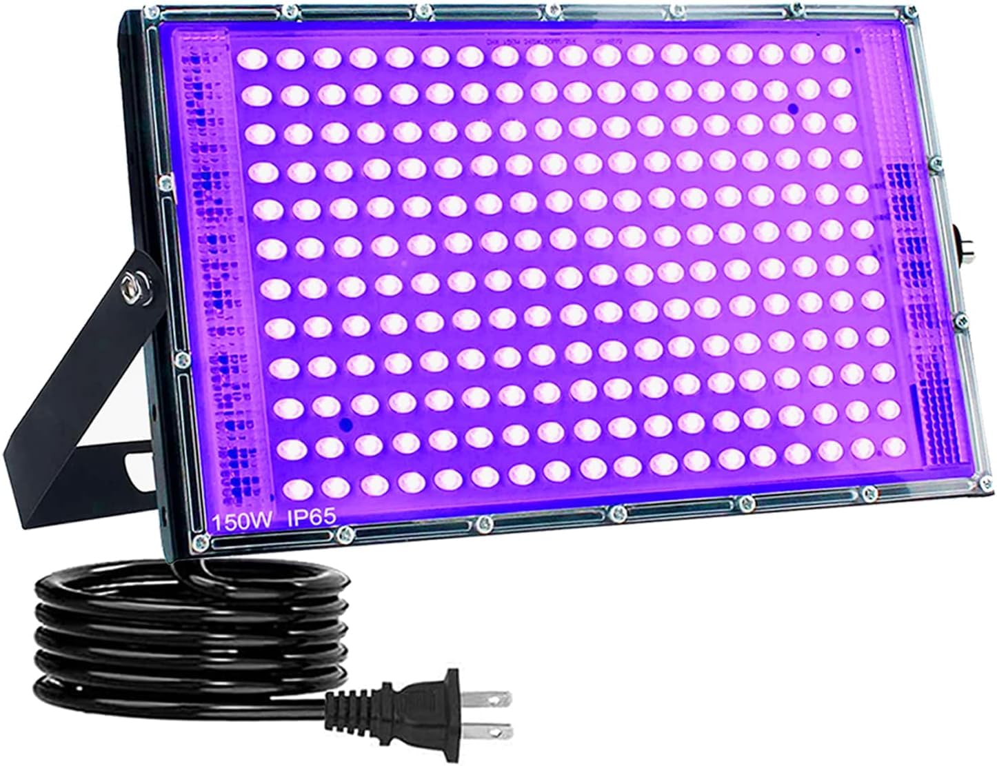 Indmird 150W Blacklight Flood Light - Aluminum, Plug & Switch, Perfect For Glow Parties & Halloween, Model Chx010, Black