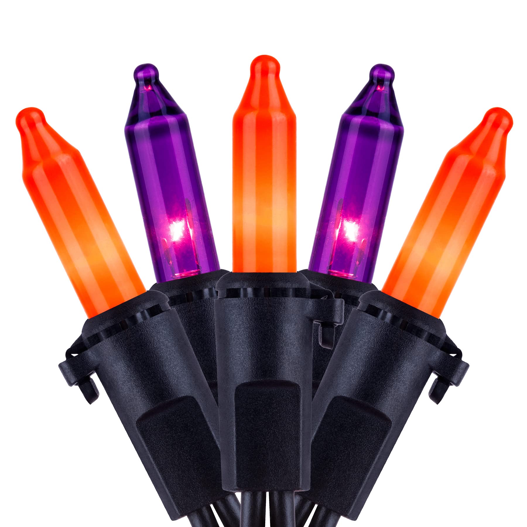 YULETIME Orange & Purple Halloween Lights with Black Wire, 66 Feet 200 Count UL Certified Christmas String Lights, Pack of 2 Set