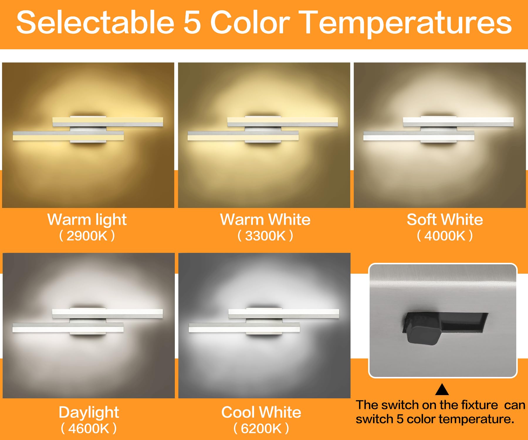 Presde 5 Color Changeable Bathroom Vanity Light 24Inch Modern Led Brushed Nickel Bathroom Light Fixtures Over Mirror Bath Wall L