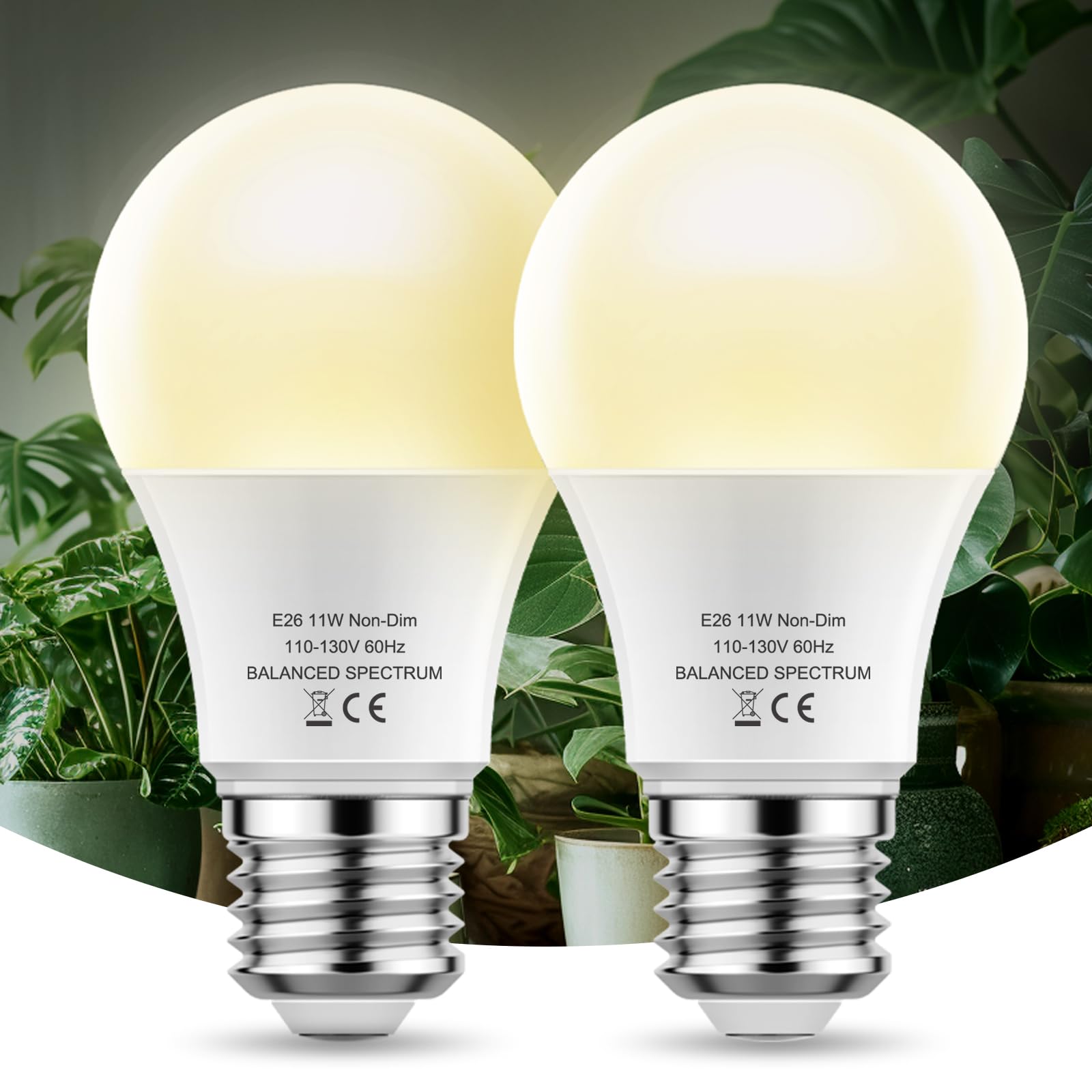 WEEGrow LED Grow Light Bulbs A19, Full Spectrum, E26 Base, 11W (100W Equivalent), Warm White 4000K, 2 Pack