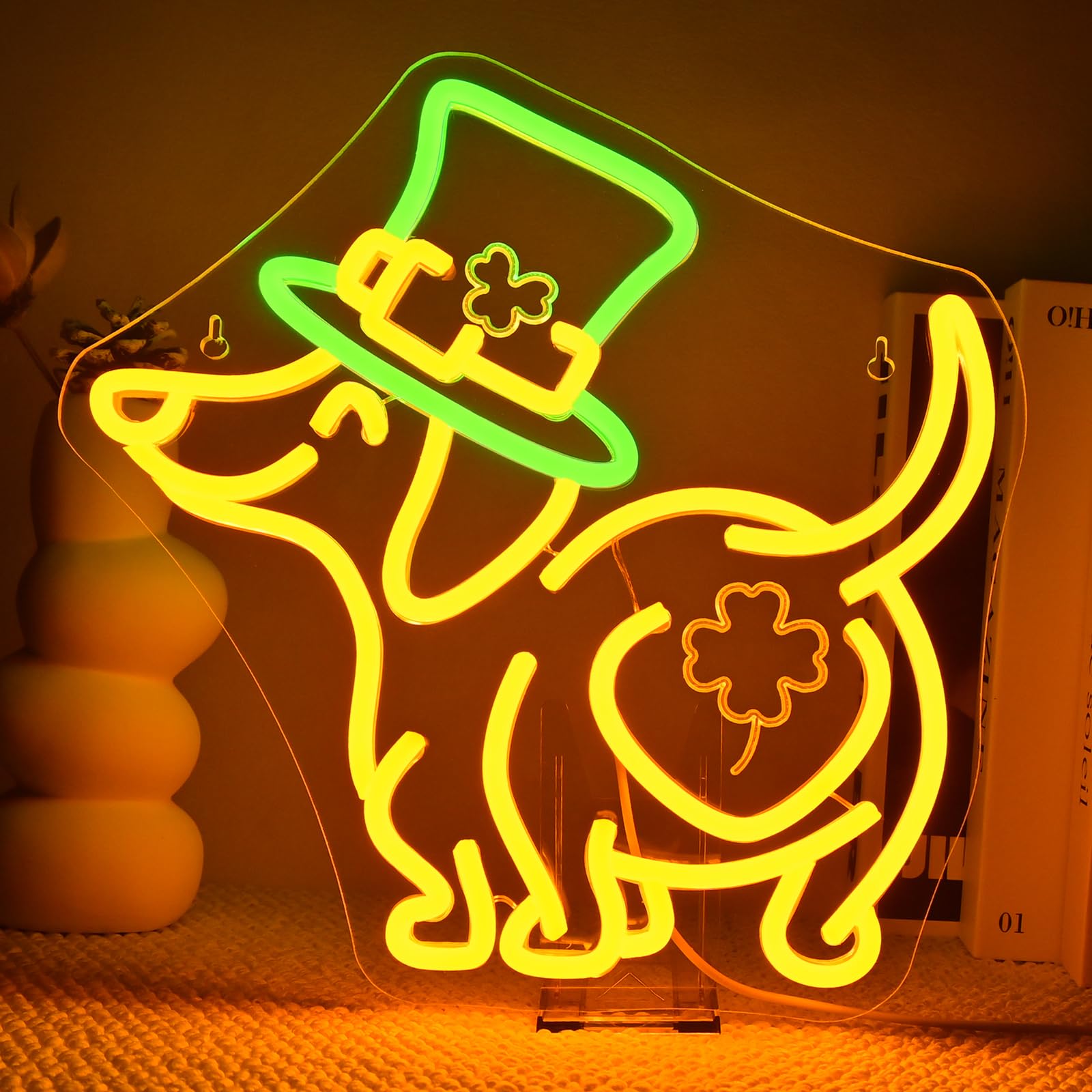 FAXFSIGN Neon Sign - St. Patricks Day Dachshund Hat LED Light - Colorful Wall Decor for Boys Bedroom, Living Room, and Parties