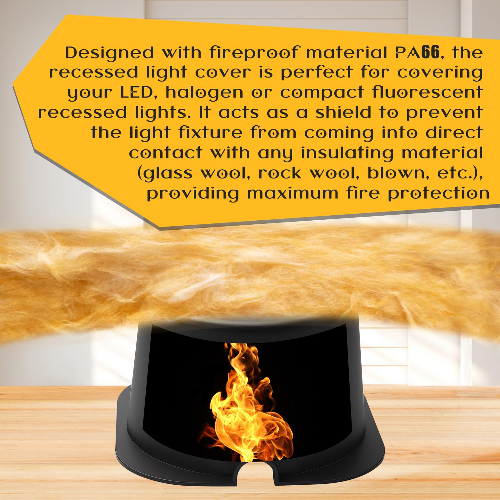 Tuanse 15 Pcs Recessed Light Cover For 4 Inch Lighting Fixtures 5.3 X 5.3 X 3.35 Inch Fire-Resistant And Energy-Saving Light Insulation Protect Cover For Attic (Black)