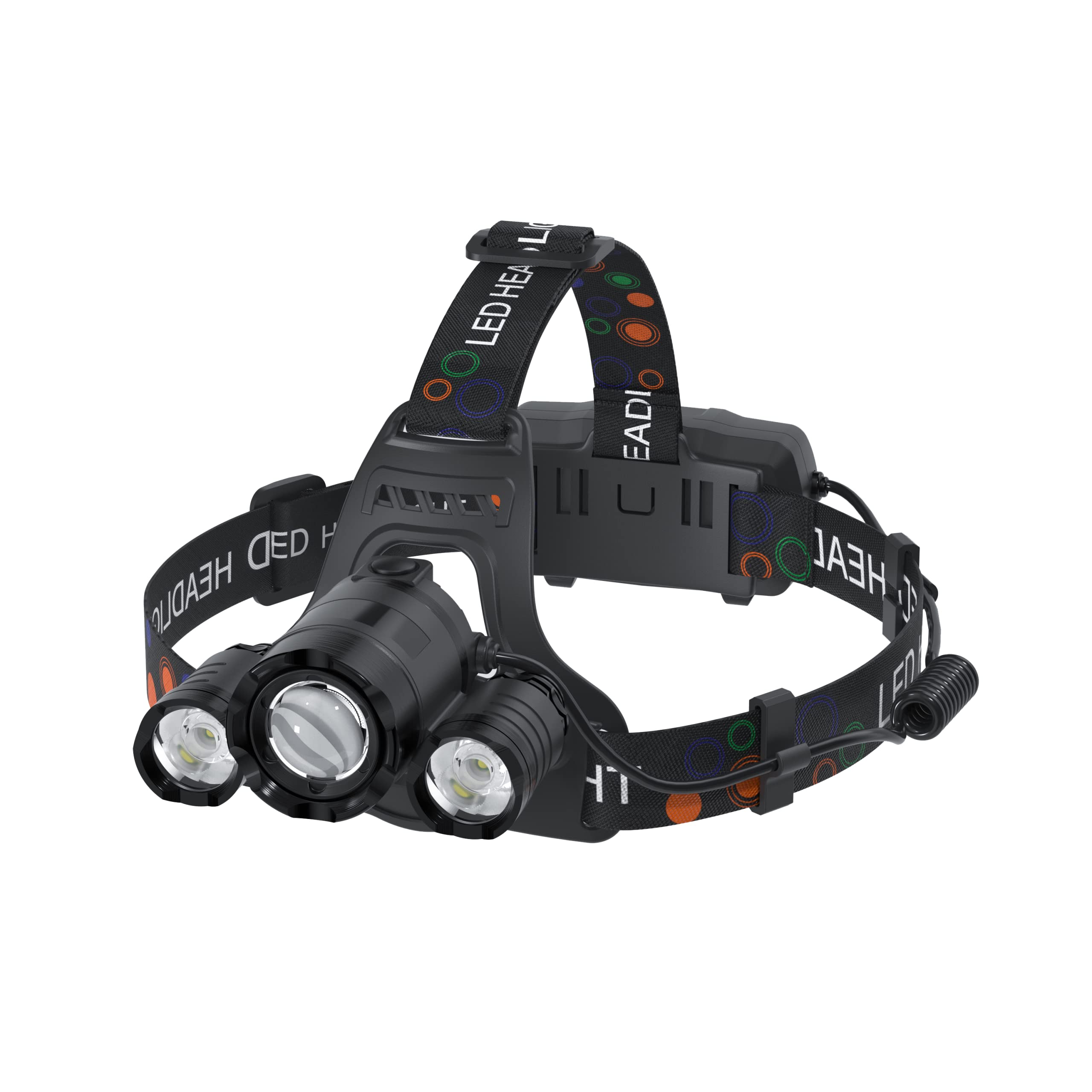Headlamp Rechargeable 6000 Lumens Super Brightest 4 Modes Head Lamp for For Mature Userss Zoom Waterproof Headlight 90?Angle Adjustable Head Lights for Outdoor Camping Hunting Running Hiking(Black)