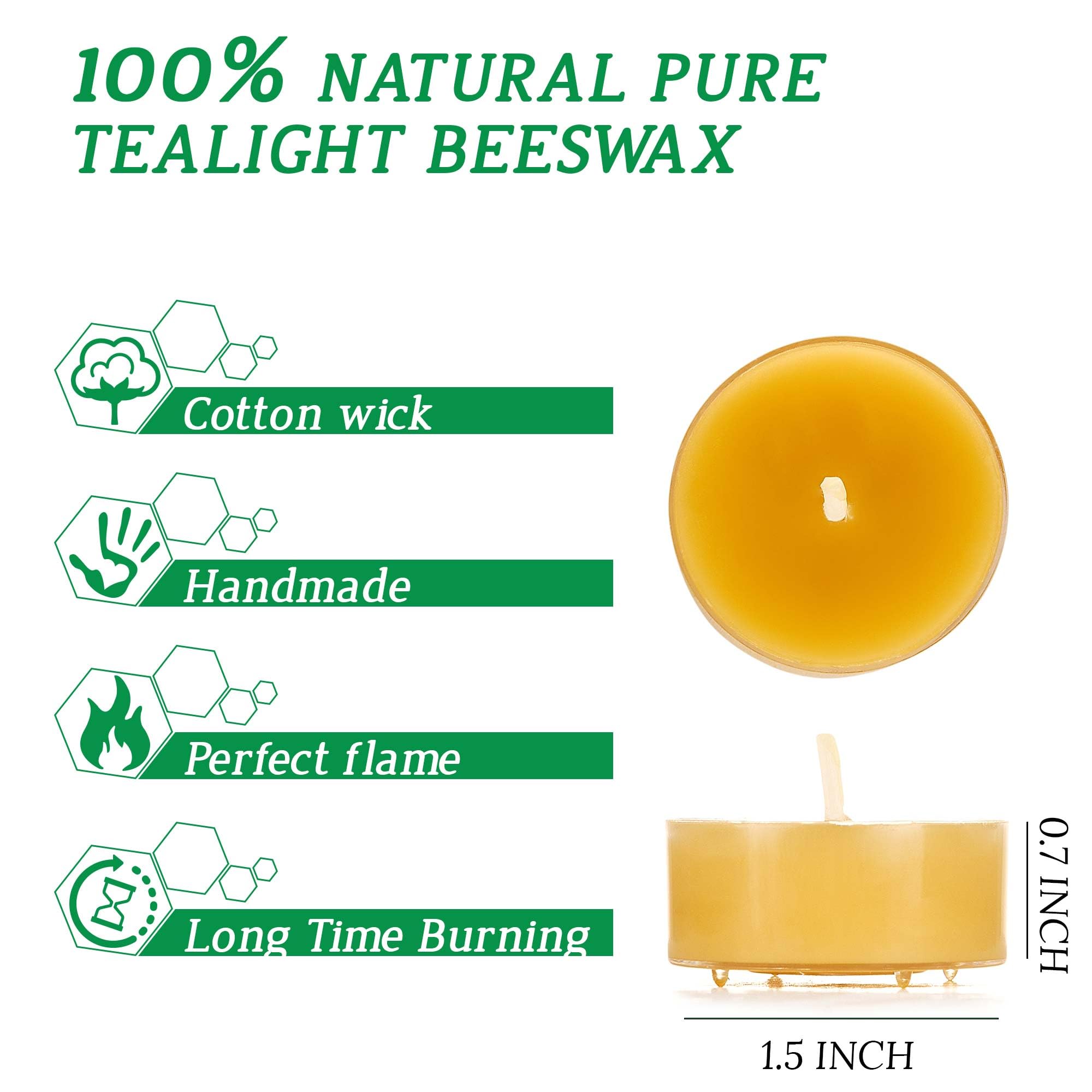 Beeswax Tealight Candles, Tea Lights Candles 12 Pack 4 Hours Of Each, Natural Beeswax Tealights For Home Decor & Ambiance, Long-Lasting & Eco-Friendly