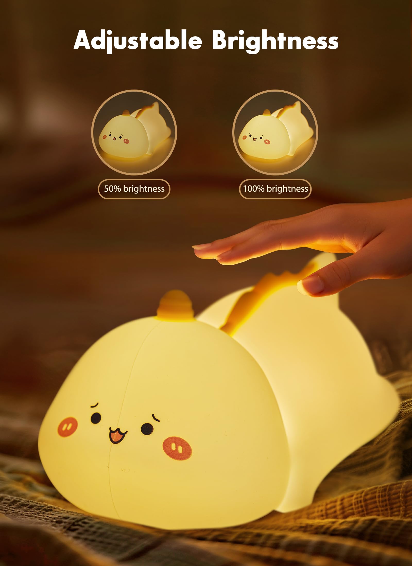 Minetom Kawaii Dinosaur Night Light For Kids, Cute Silicone Night Light With 2 Levels Of Brightness, 7 Colors Rechargeable Lamp For Bedroom, Girls And Boys, Toddler, Nursery, Baby Gifts, Tap Control