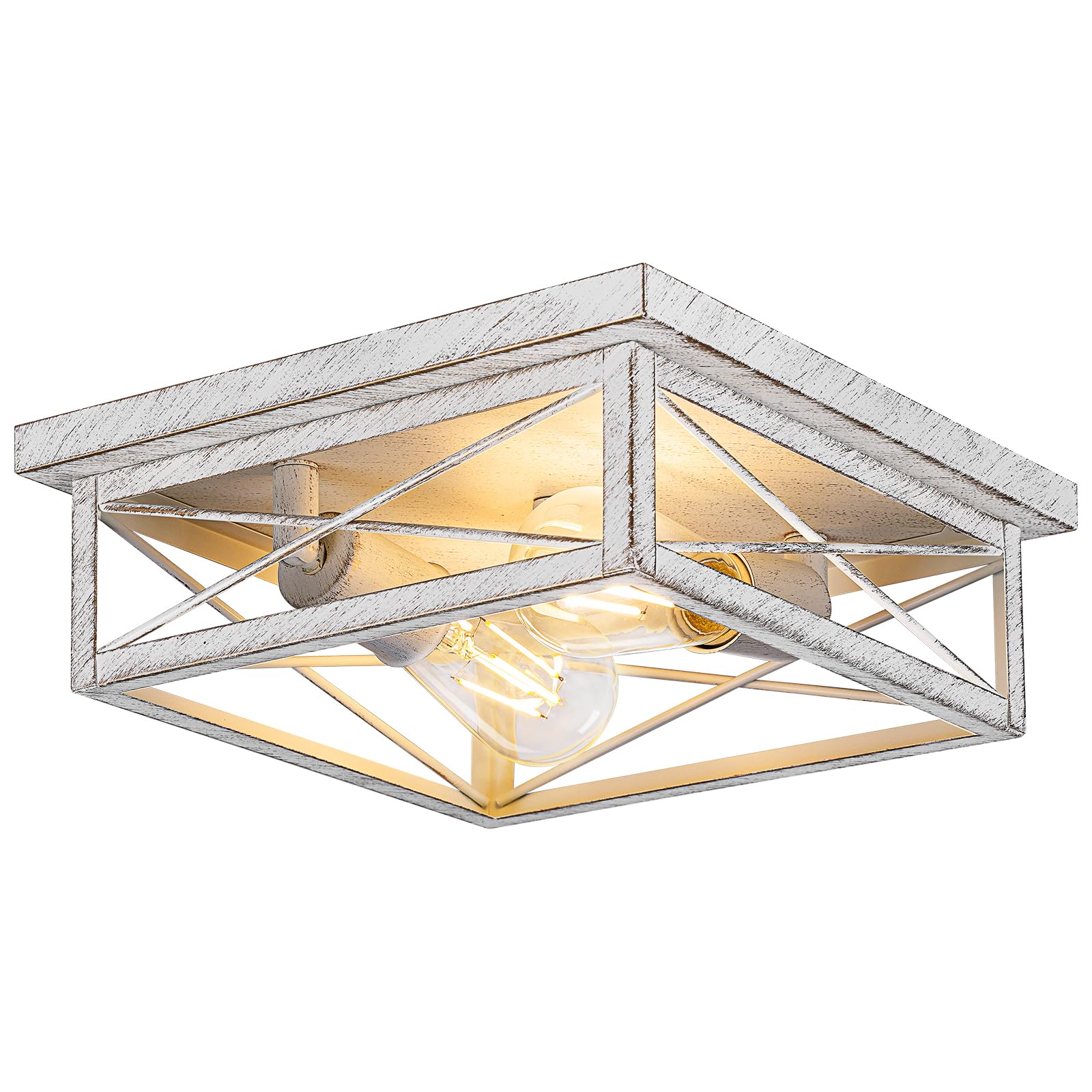 Kondras 2-Light Antique White Flush Mount Ceiling Light Fixture, Metal, 1-Pack, Model X11016P-WH