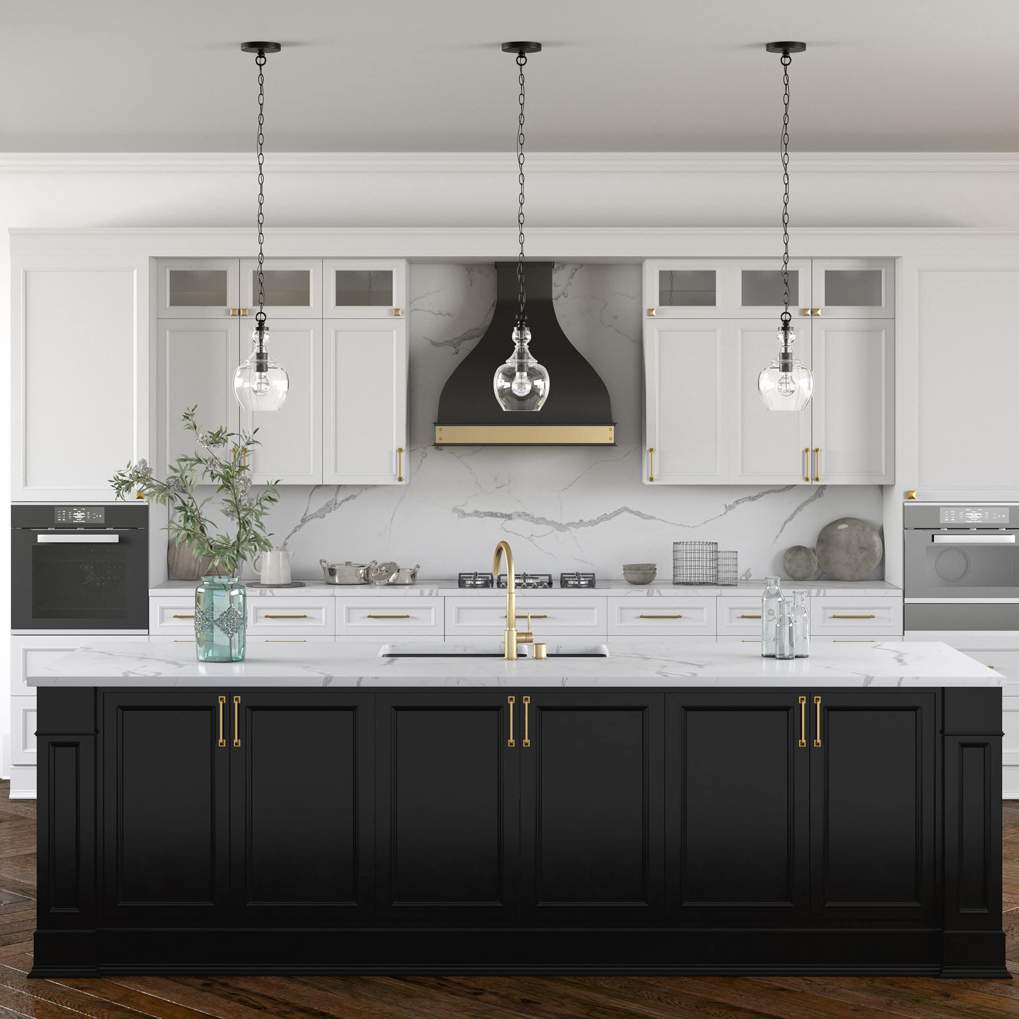 Henn&Hart 7" Pendant Light Fixture, Blackened Bronze/Clear Glass Shade, Model PD1074, Ideal for Kitchen & Living Room