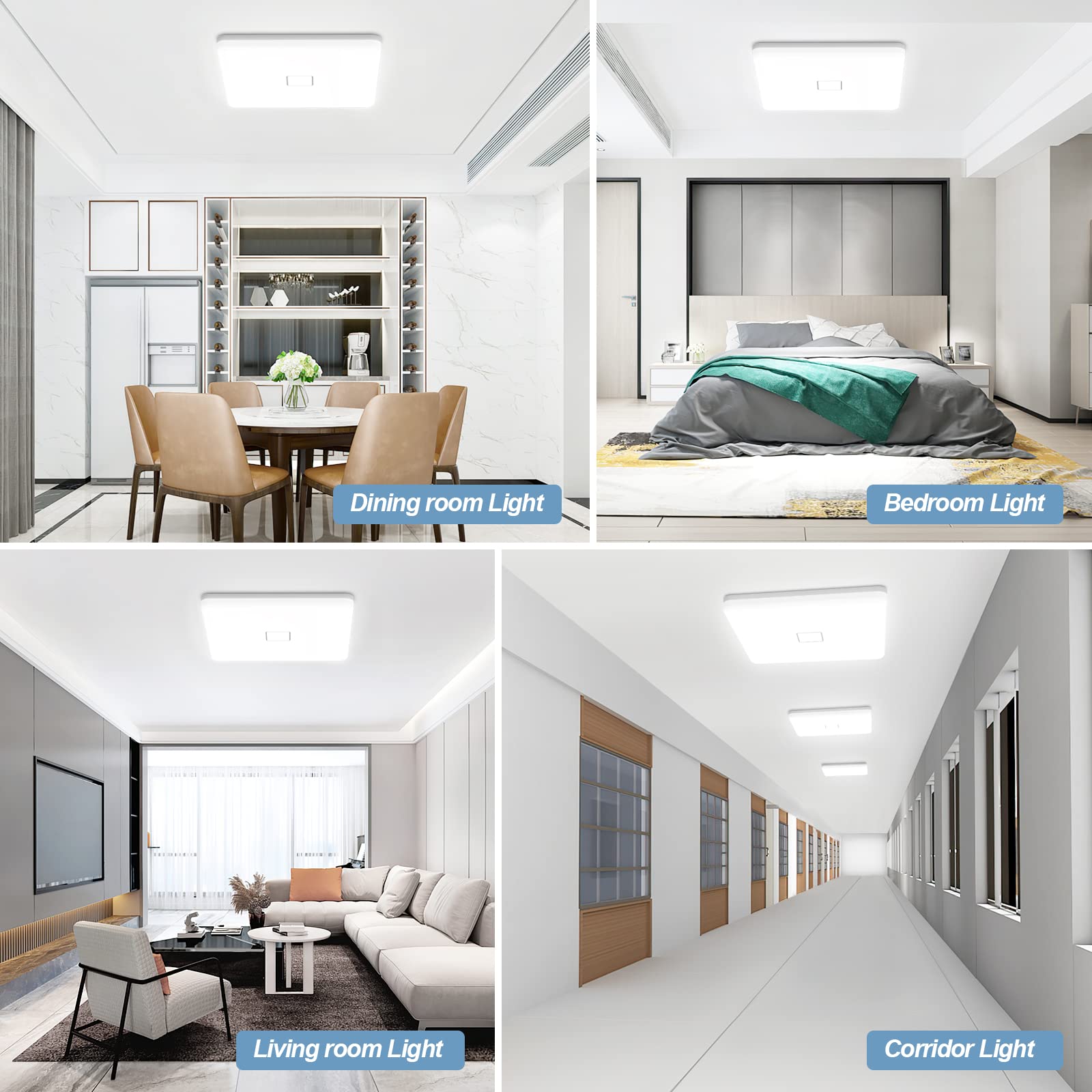 Led Flush Mount Ceiling Light, 2Pack 24W 2050Lm Square 12.6In Led Light Fixture Ip44 Waterproof For Bedroom, Kitchen, Hallway, B