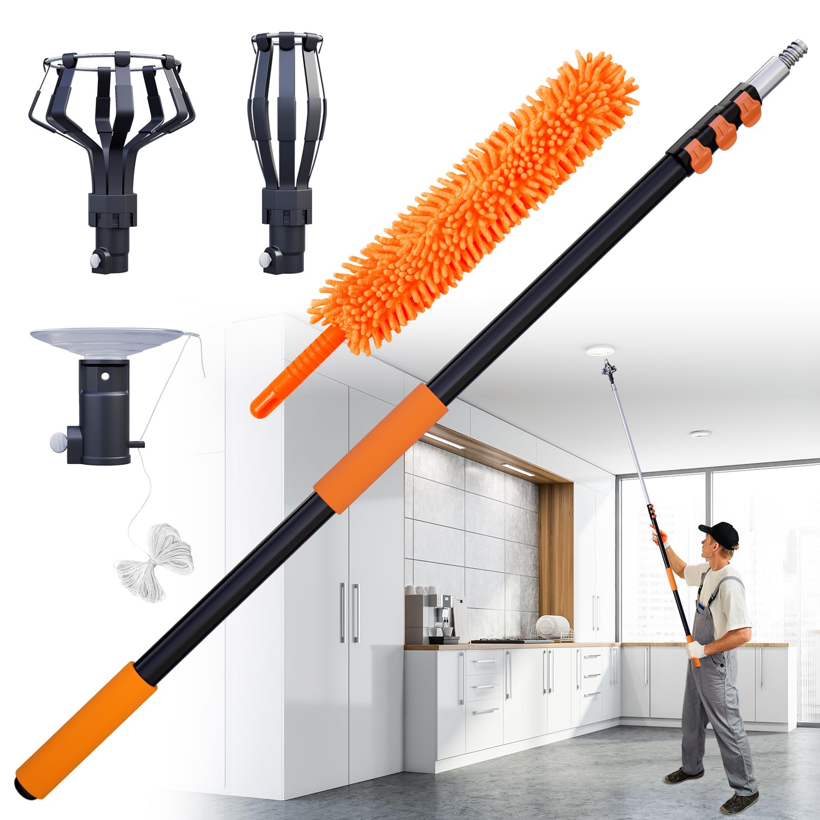 Gmr Light Bulb Changer For High Ceilings With 3-12Ft Telescopic Extension Pole,18Ft Reach Lightbulb Changing Pole Extension With