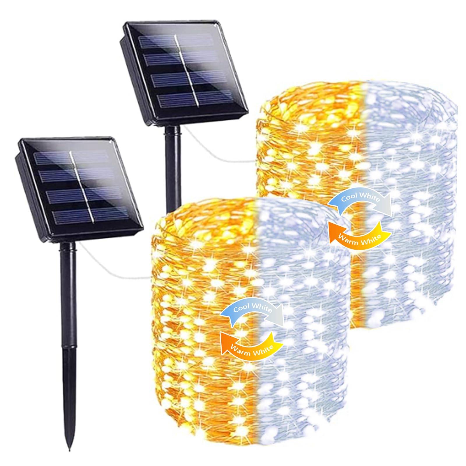 SANJICHA Solar String Lights, 400LED Warm White to Cool White, Waterproof Copper Wire, 8 Modes, 2 Pack, Model SYJSSL