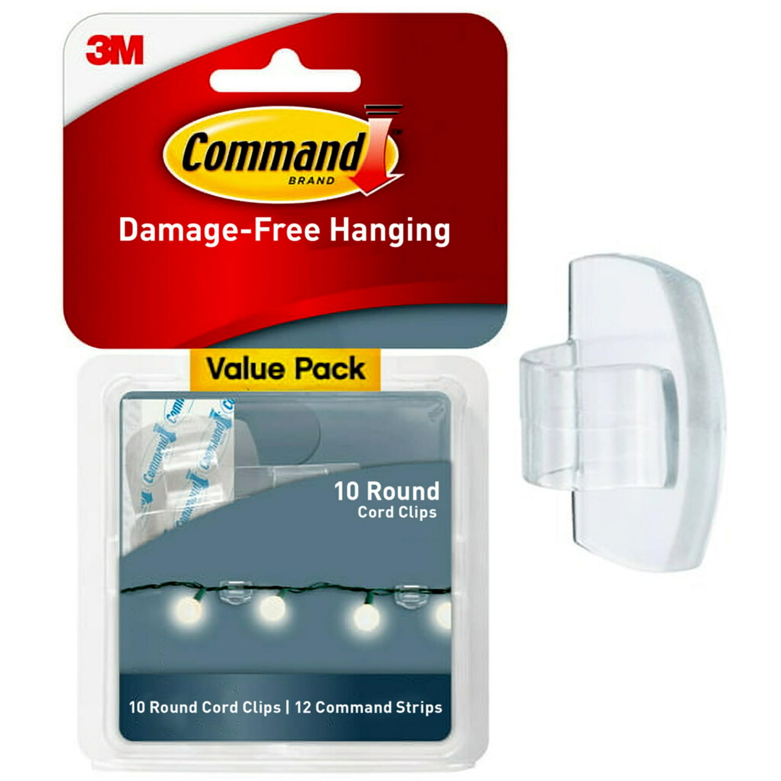 Command Round Cord Clips, 40 Clear Cord Organizers (4-Pack of 10 Cord Clips with 12 Command Strips) Damage Free Hanging Cable Clips, No Tools Wall Clips for Hanging Electrical Cables