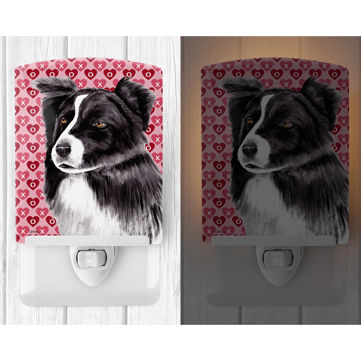 Carolines Treasures Ceramic Night Light, Border Collie Hearts, UL-Certified, 6x4x3 inches, Multicolor, Model SC9272CNL