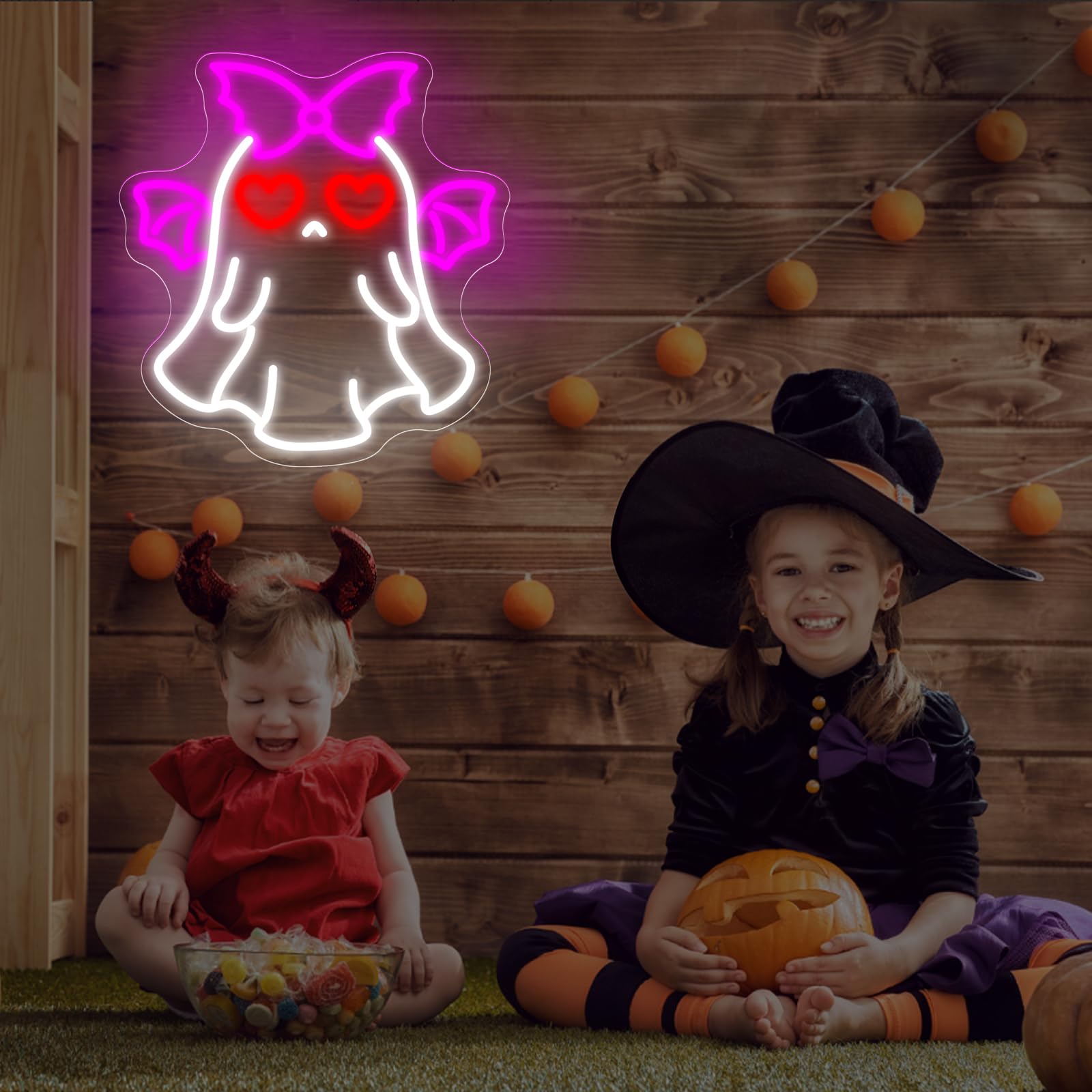 Bat Ghost Neon Sign Spooky Halloween Neon Decor Gothic Style For Halloween Decor Unique Gift For Kidroom Decoration Funny Bedrooms Wall Art Party  14.2X13