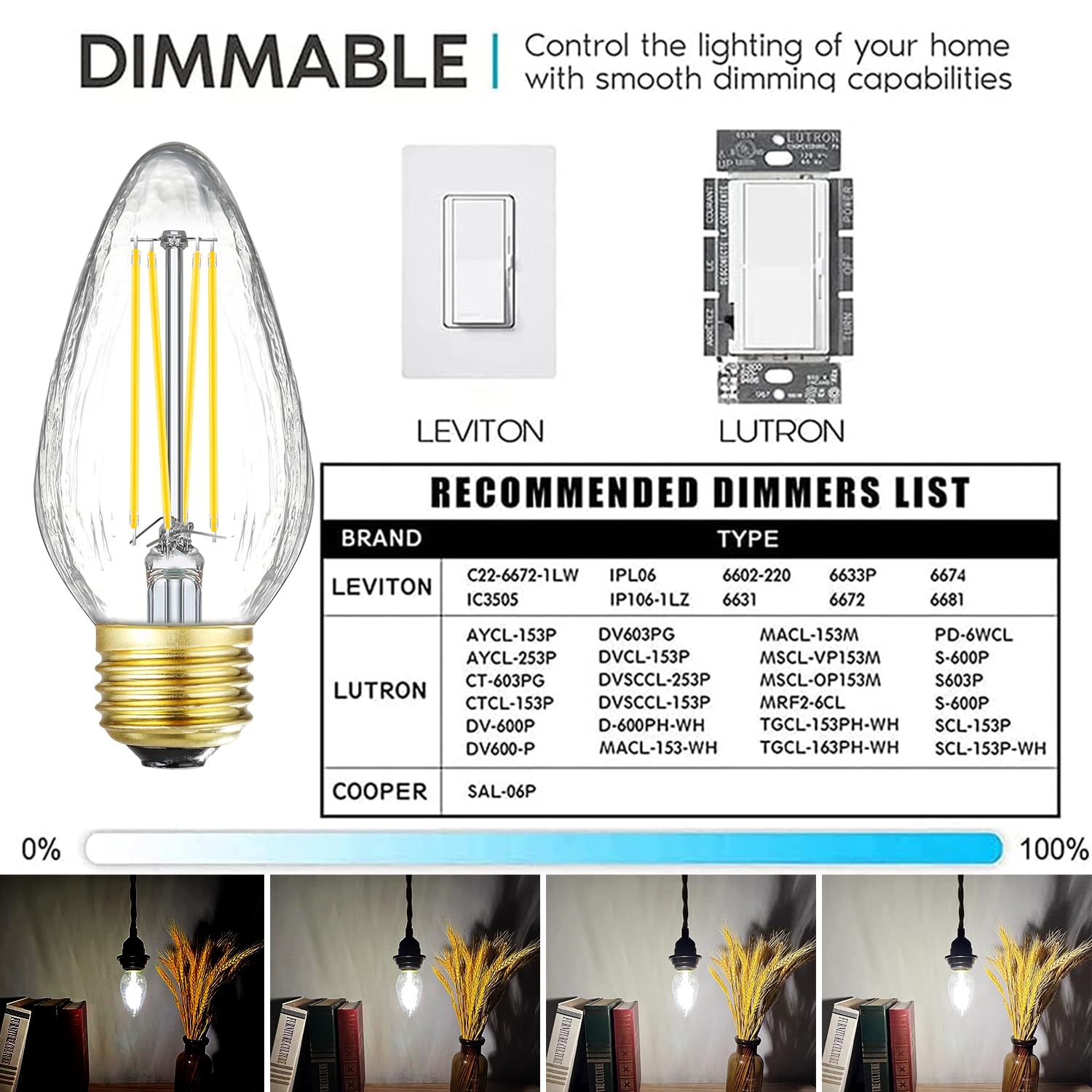 Leools E26 Led Bulb 8W Equivalent E26 Led Bulb 100 Watt Dimmable Daylight 4000K E26 Edison Bulb Ac120V 800Lm Tubular F14 F45 Led